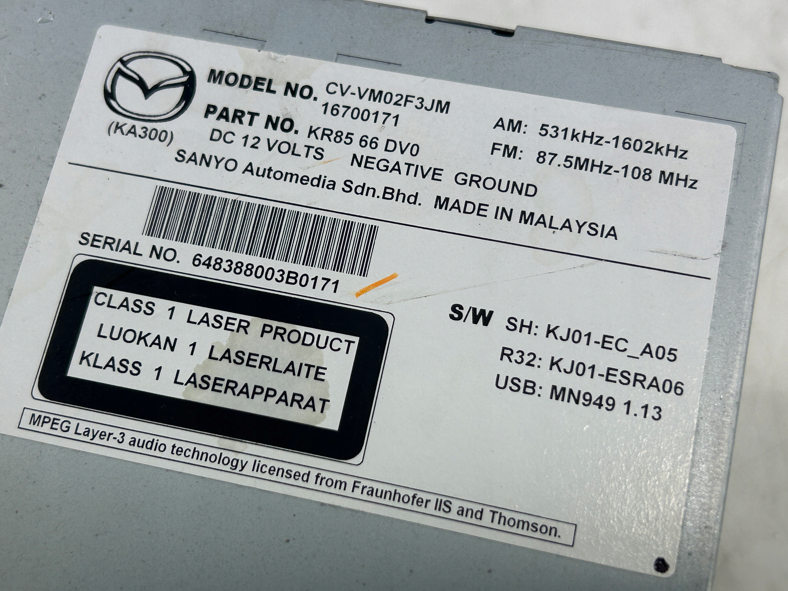 mazda и 12- радио KR8566DV0