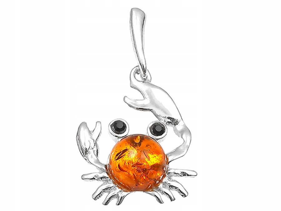 Stříbrný Přívěsek Krab s jantarem a zirkony Oxidovaný stříbrný přívěsek