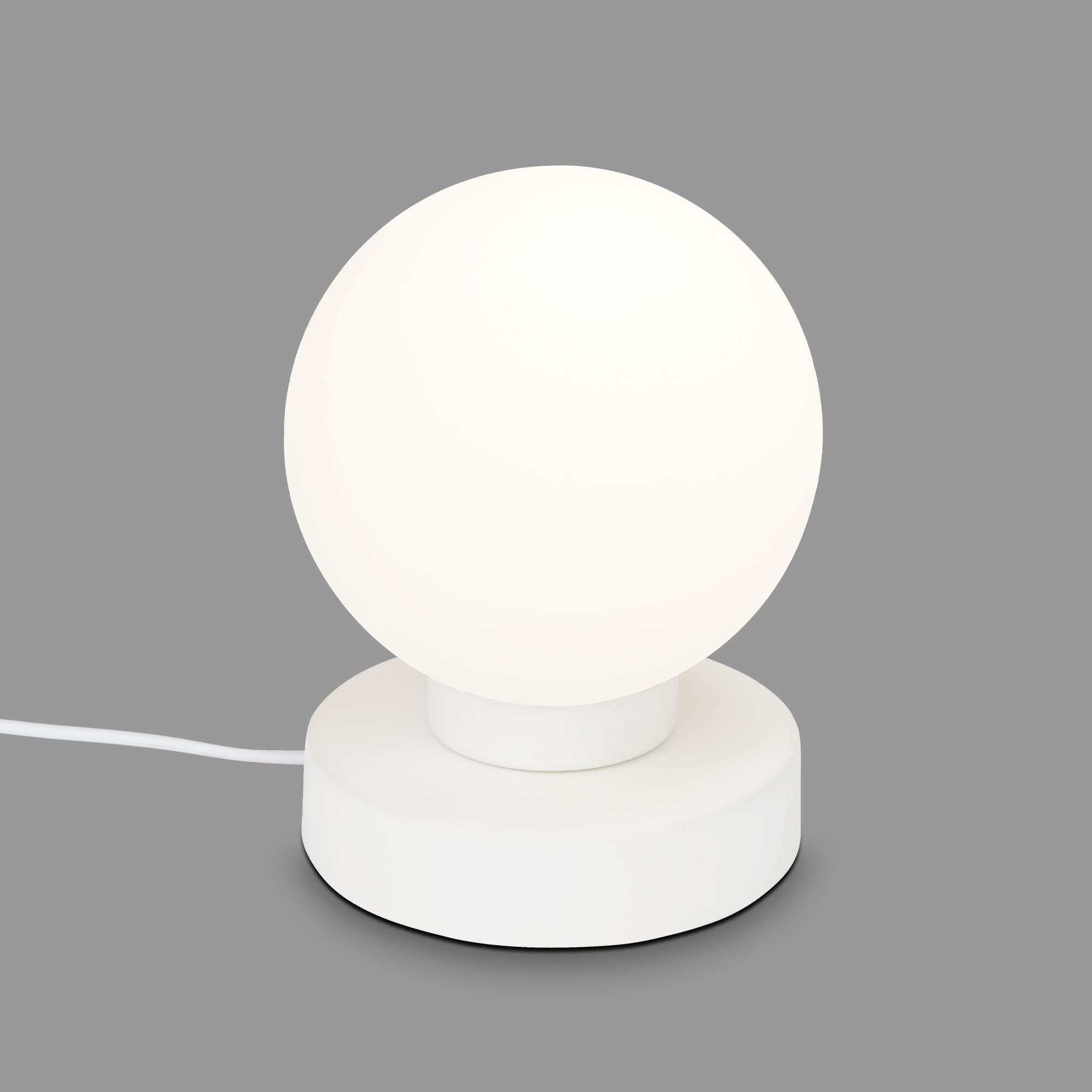 Noční stolní lampa Briloner s vypínačem, kabel Opalglas E14, bílá