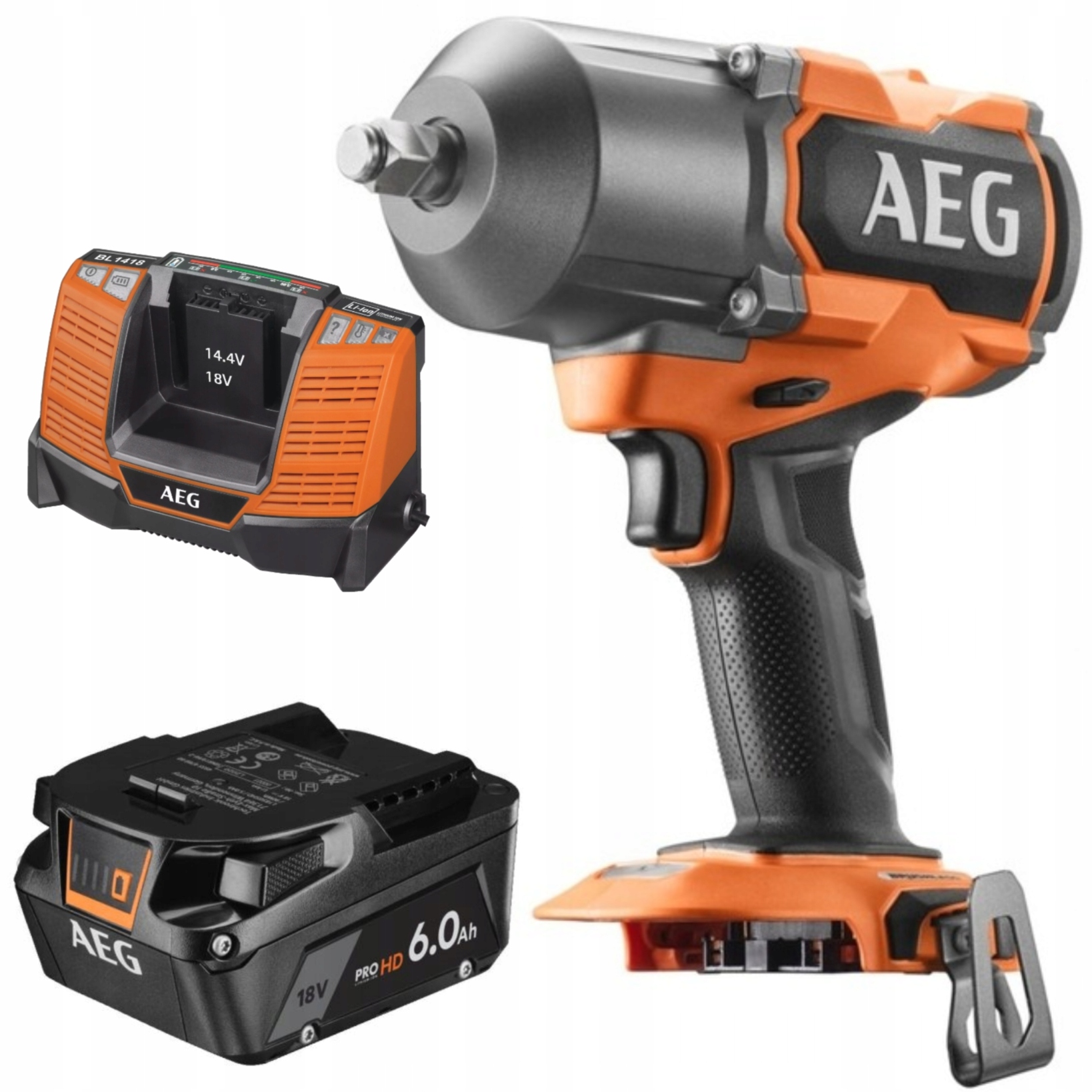 Aeg Rázový Uťahovák Bezkartáčový 18V 2000Nm nabíjačka akumulátor 6.0Ah