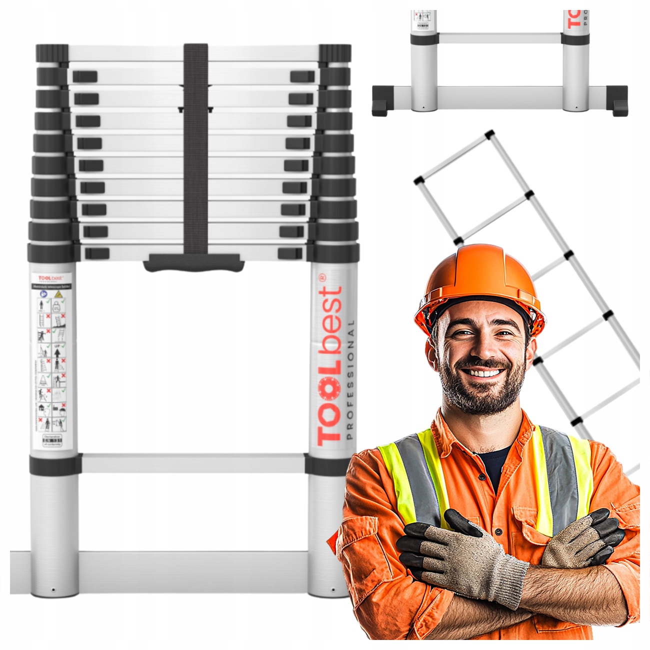 Teleskopický Hliníkový Žebřík 3,2 M 11 Příčků Toolbest