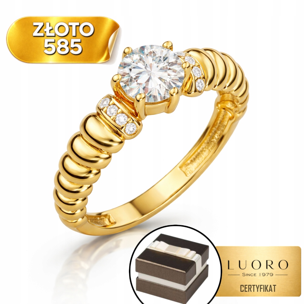 Prstýnek 585 14K Drážkovaný S Centrálním Zirkonem Elegantní R18