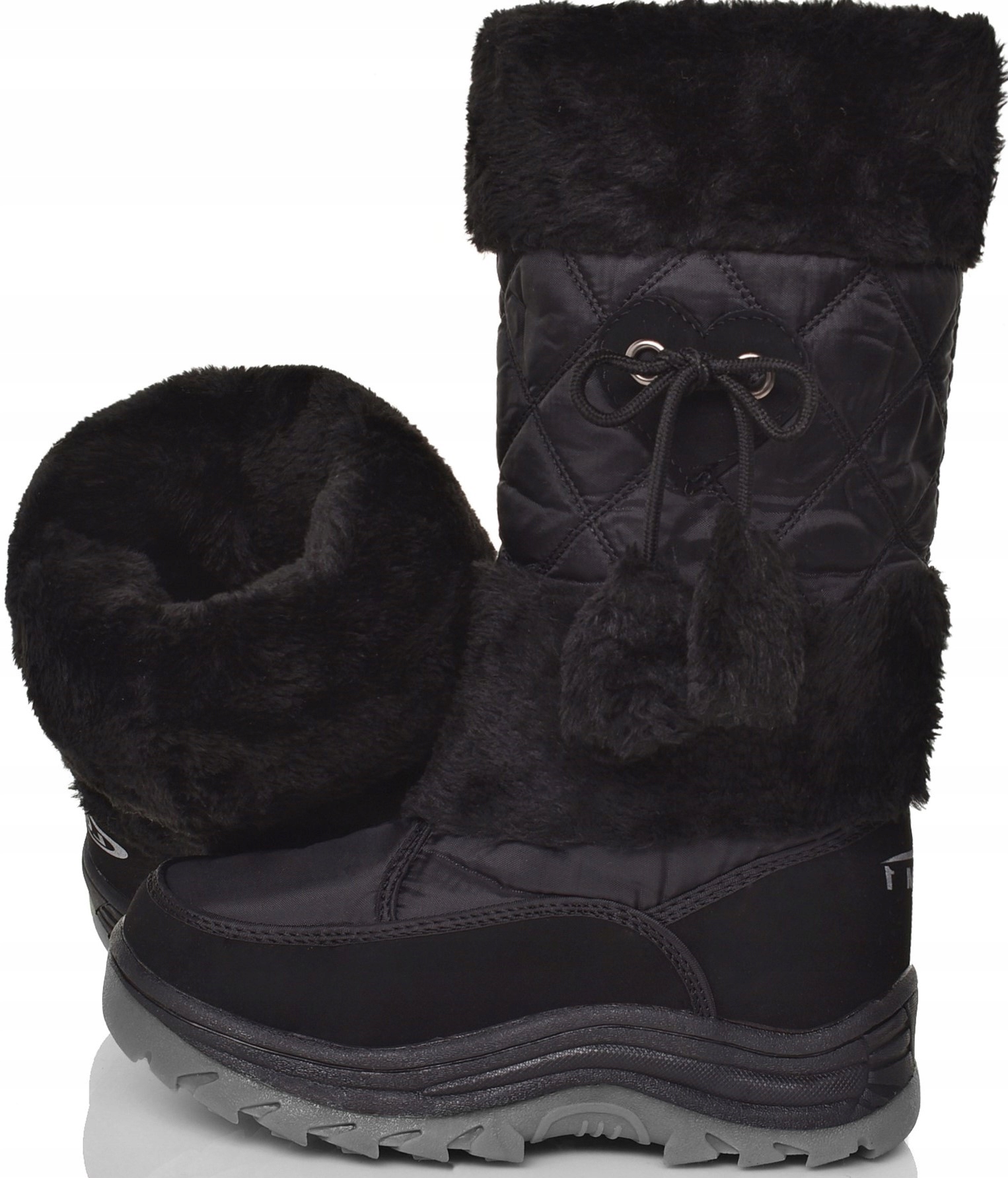 DAMSKIE BUTY ZIMOWE WYSOKIE ŚNIEGOWCE CIEPŁE FUTERKO CZARNE Kolor czarny