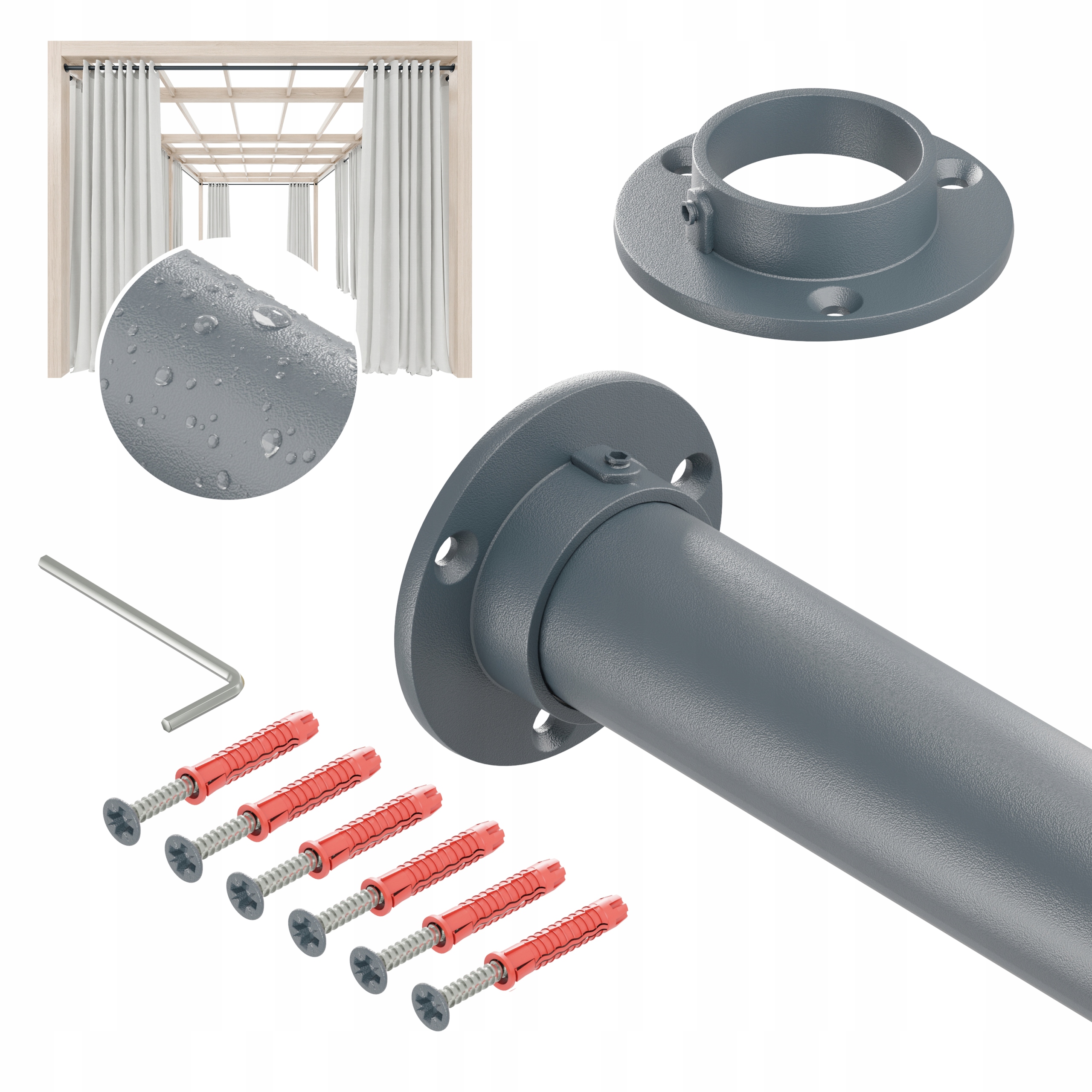 Tyč Na Zahradní Záclony Altán Balkon Terasa Pozink 32 mm Antracit 200 cm