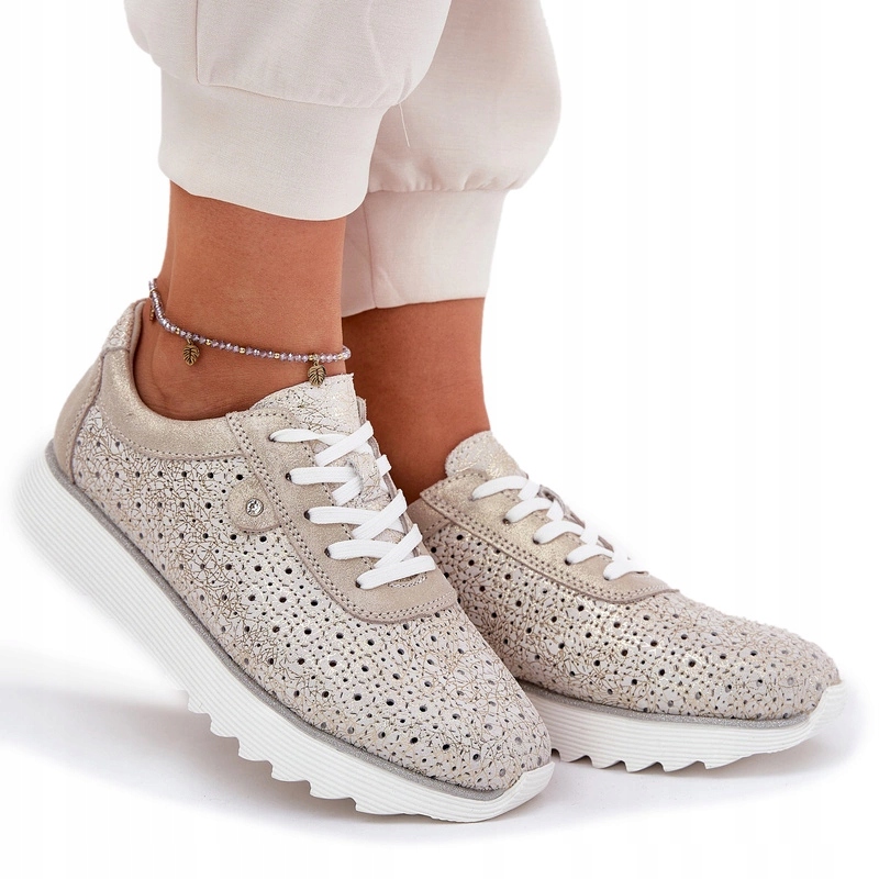 Semišové Ažurové Tenisky Na Platformě D&a LR51-927 Zlaté 41