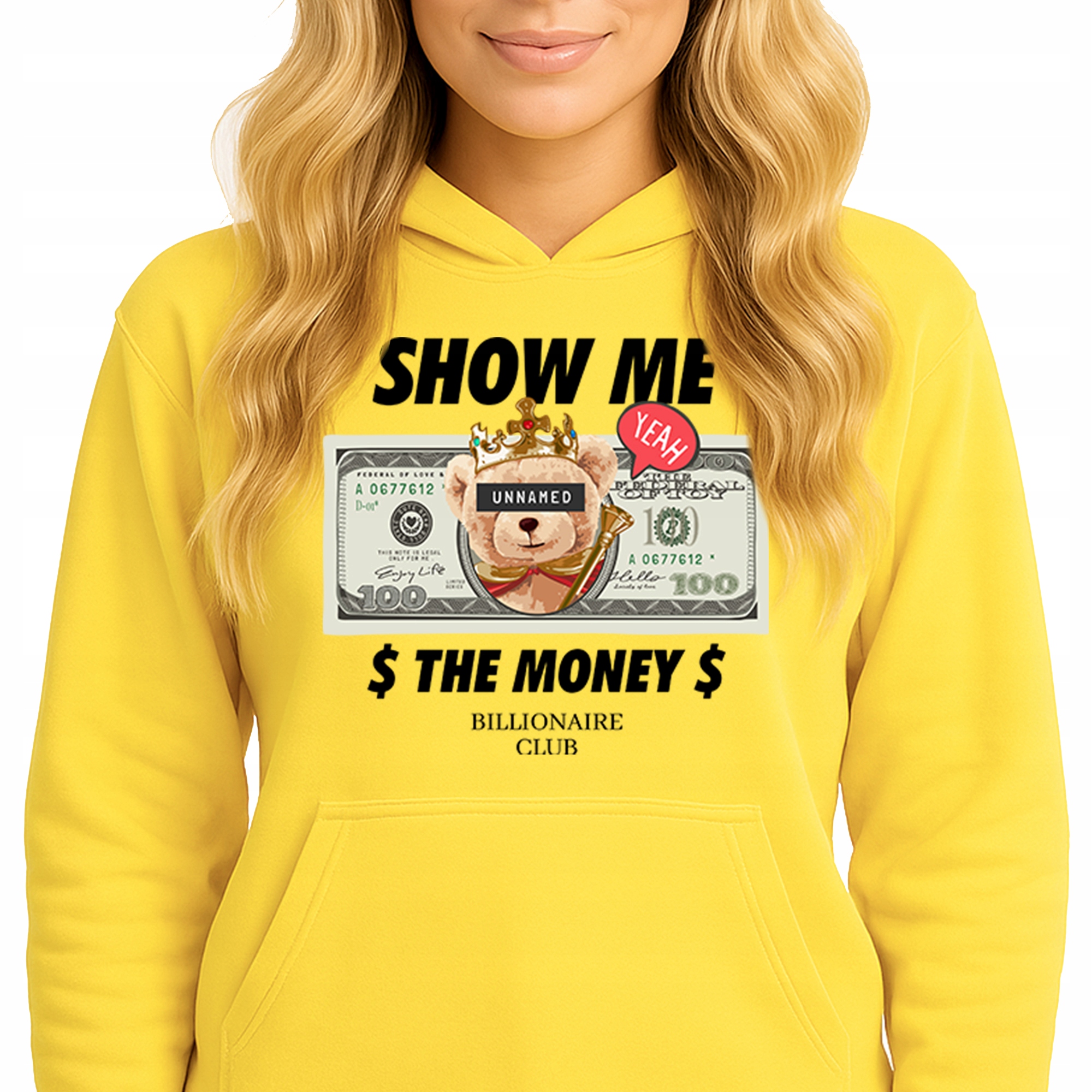 Mikina S Kapucí Žlutá bavlněná mikina Módní Youth Show Me The Money M
