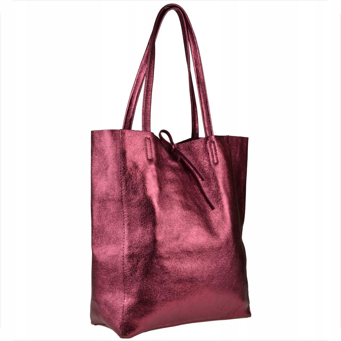 Kožená kabelka lehká shopper bordová metalická