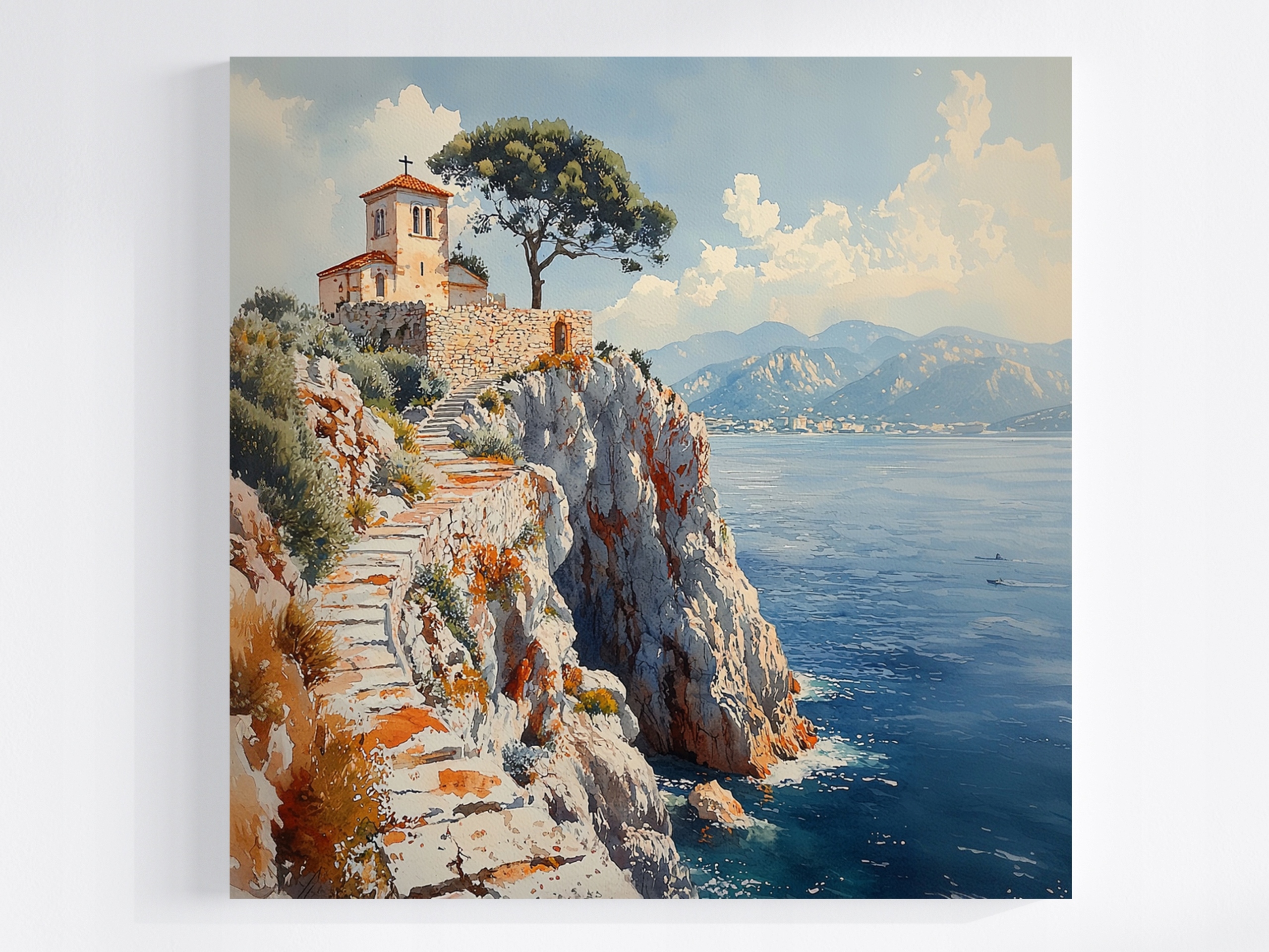 Obraz Na Plátně Canvas Krajina Středomořský Útes Skály Kostel 80x80