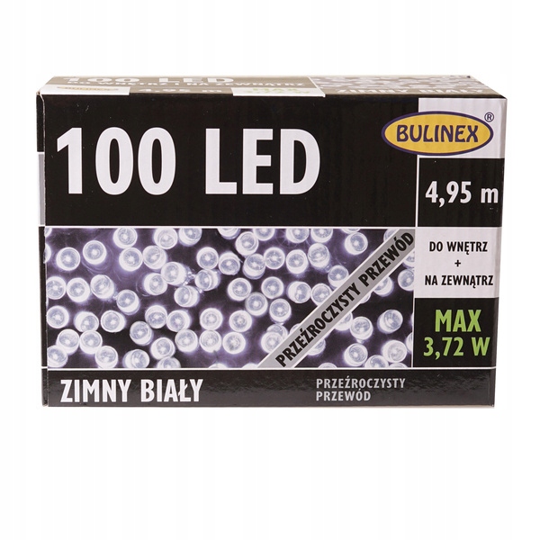 

Zewnętrzne i wewn lampki 100 Led 4,95m biały zimny