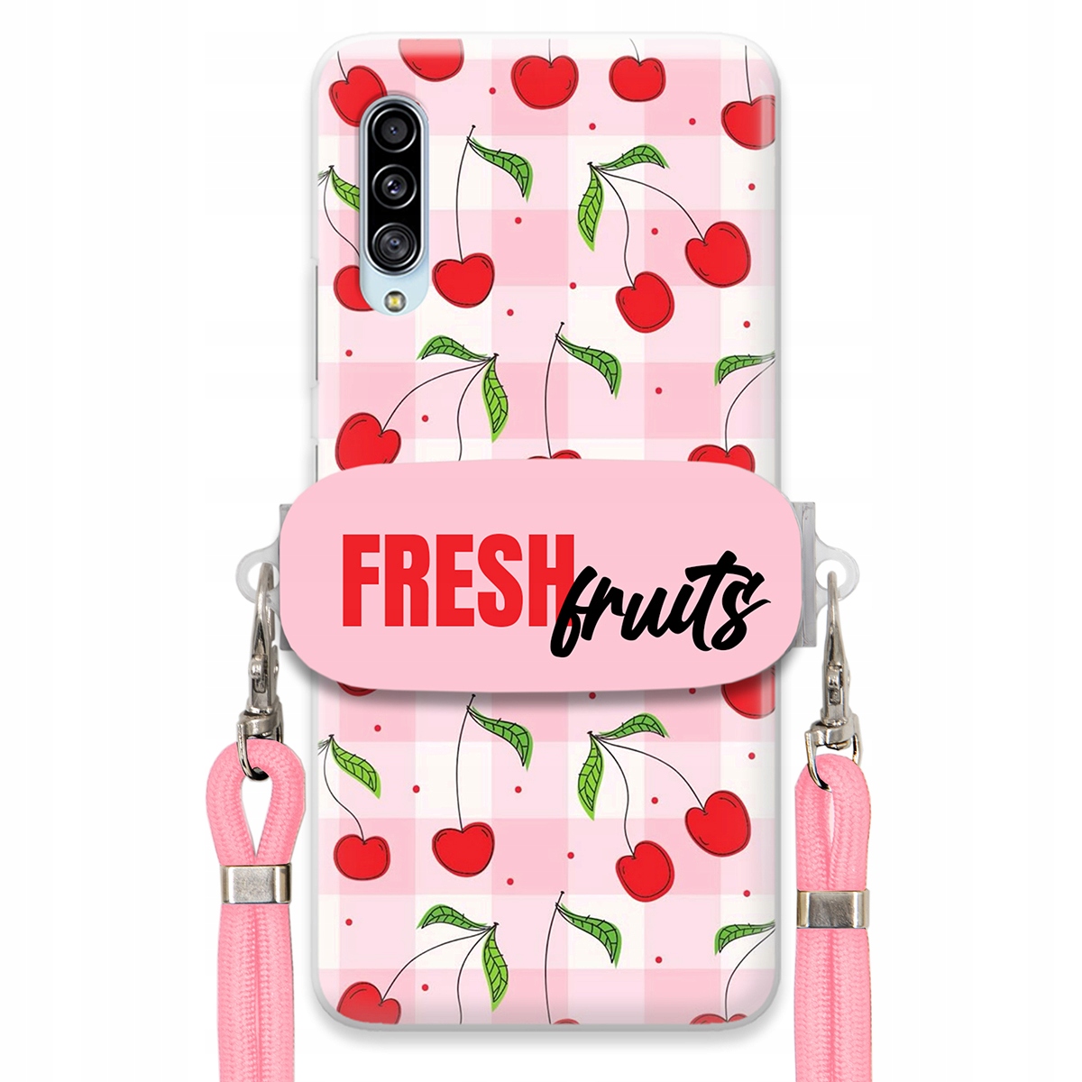 Puzdro na Samsung A90 držiak na šnúrku ruží Fresh Fruits Mriežka Ovocie