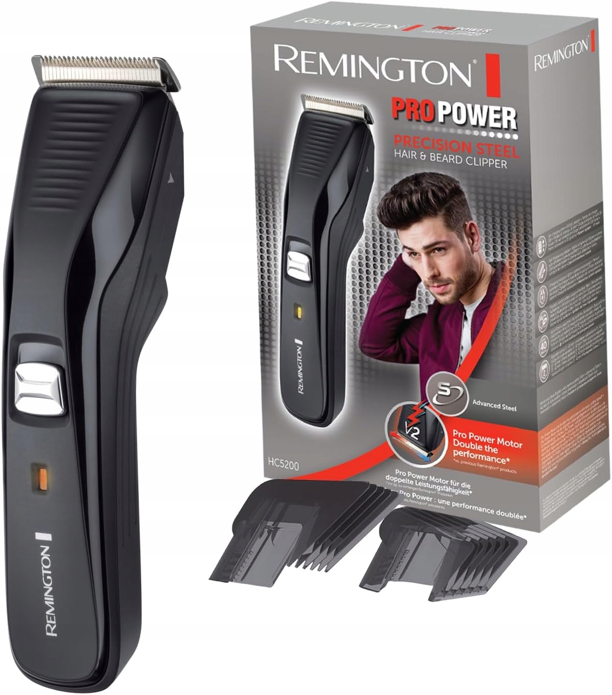 Zastřihovač vlasů Remington HC5200 černý, ocelové čepele, 40 min, Usb