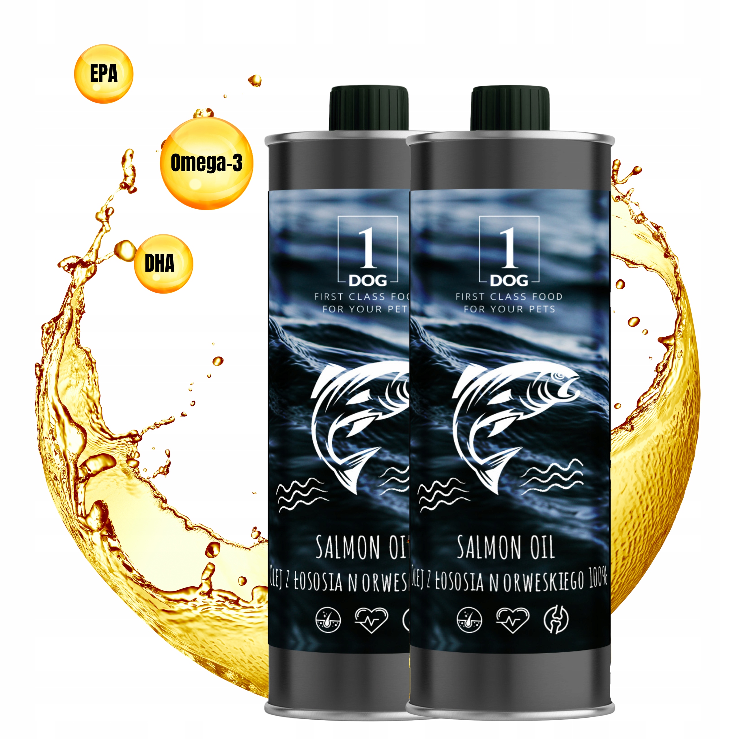 Olej z łososia norweskiego 100% dla psa i kota 1DOG 2x1l tłoczony na zimno