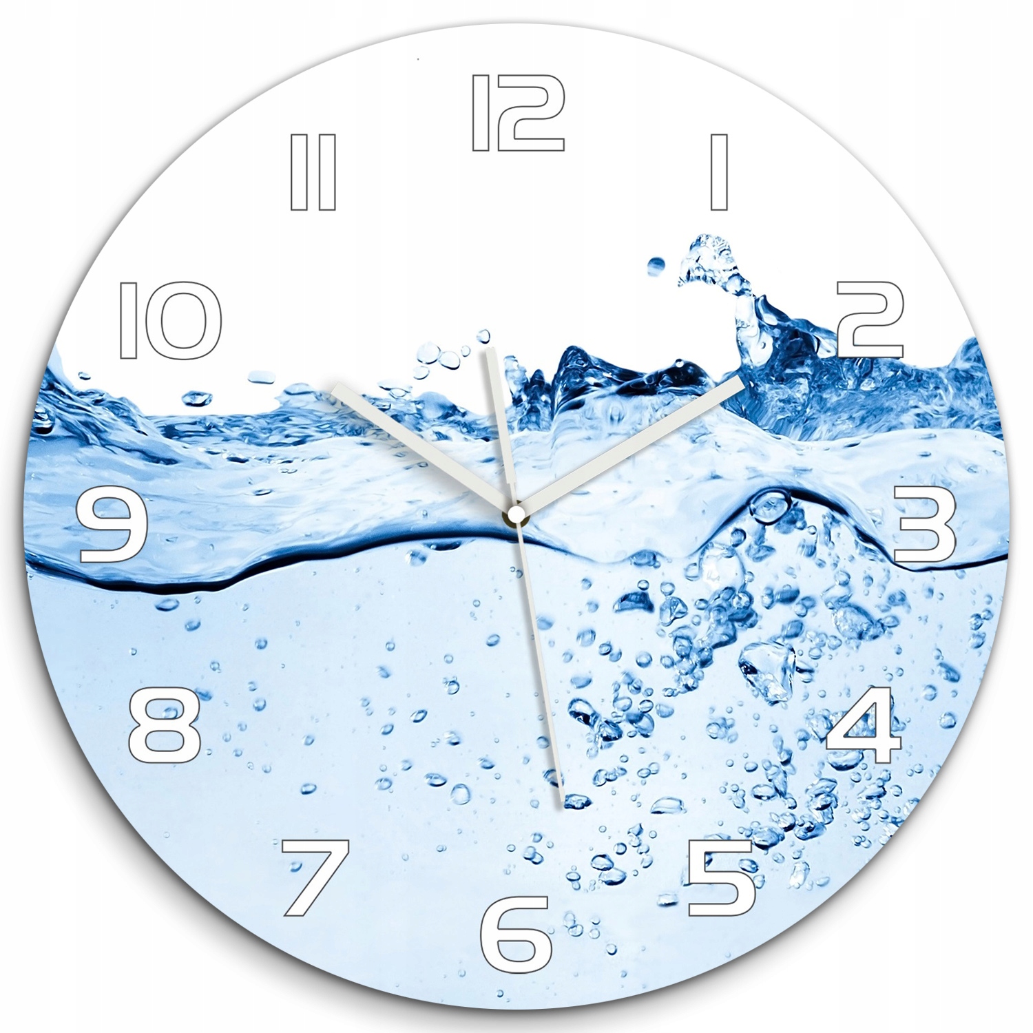 

Duży szklany zegar, cichy mechanizm Woda fi 60 cm