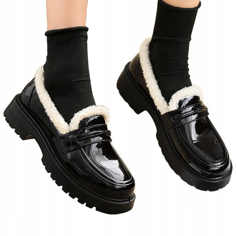 CZARNE SKÓRZANE MOKASYNY LAKIEROWANE GRUBA PO Stan opakowania oryginalne