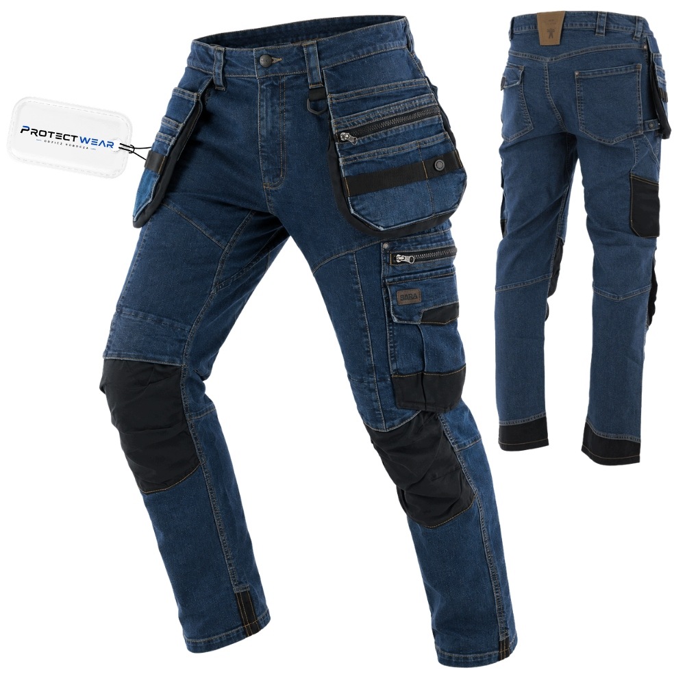 Montérkové pracovní kalhoty do pasu jeans s vyztuženými kapsami Bozp vel.