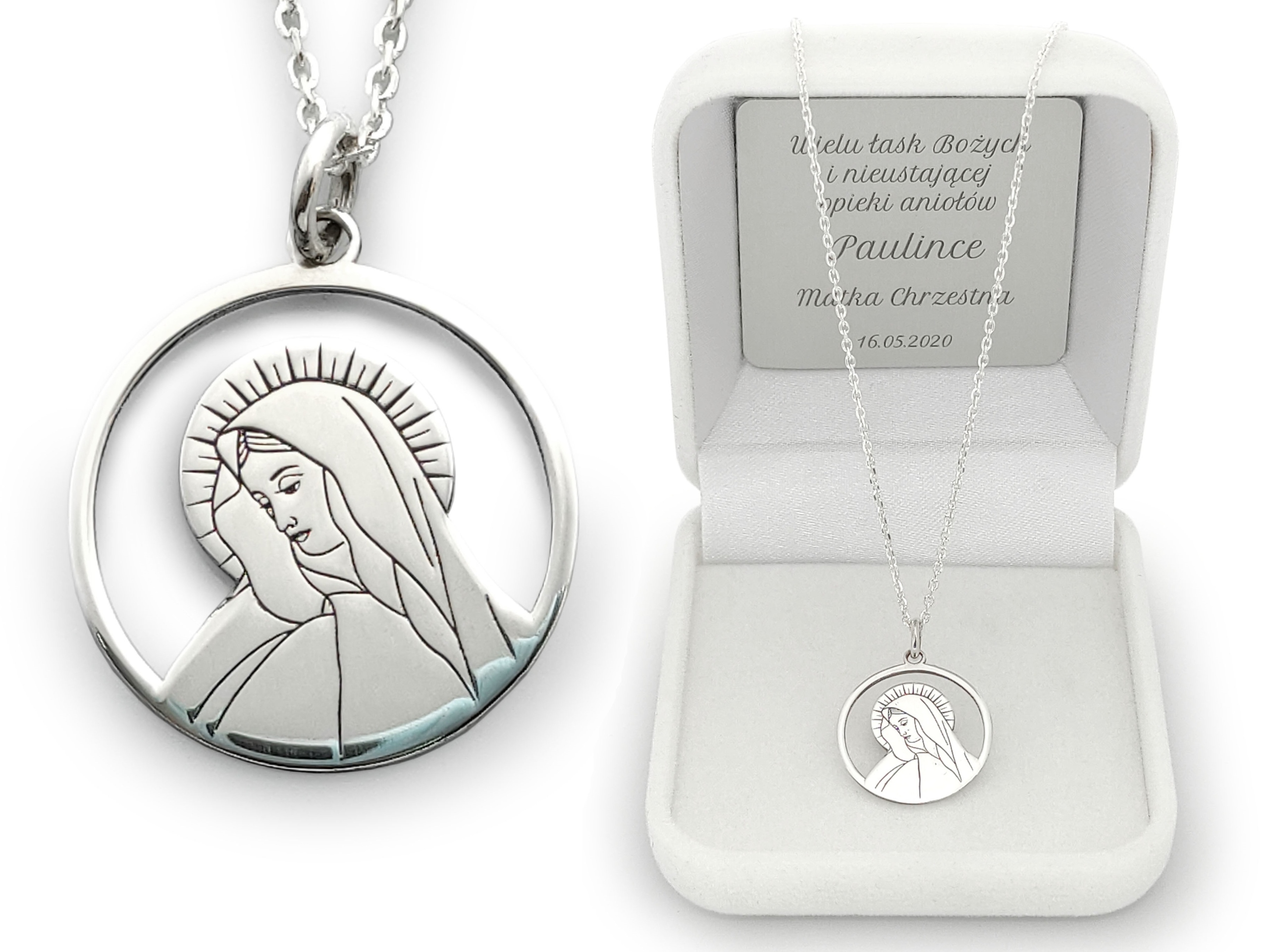 

Łańcuszek srebrny Medalik Chrzest Komunia +Grawer