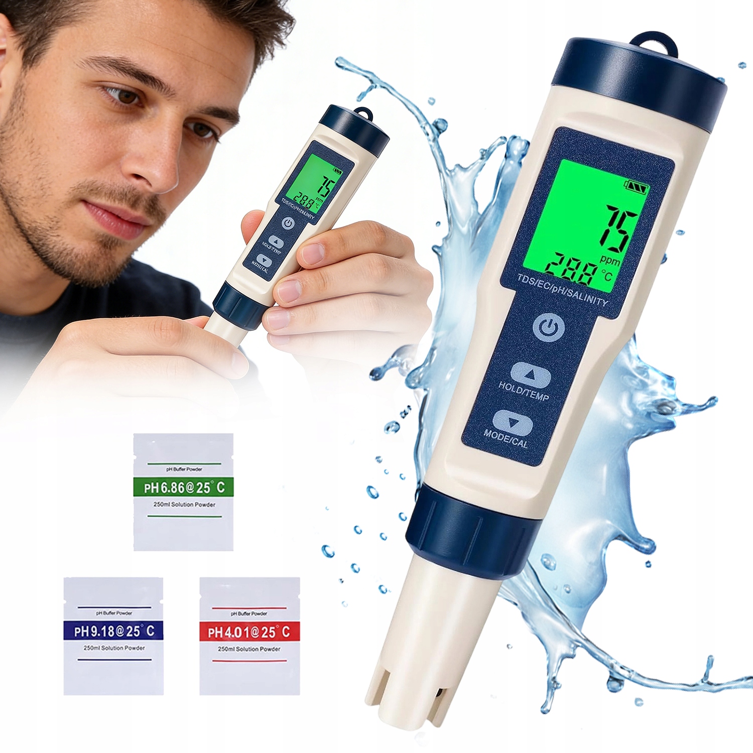 Levně Tester Vody LCD Profesionální Ph Tds Ec Teplota A Slanost