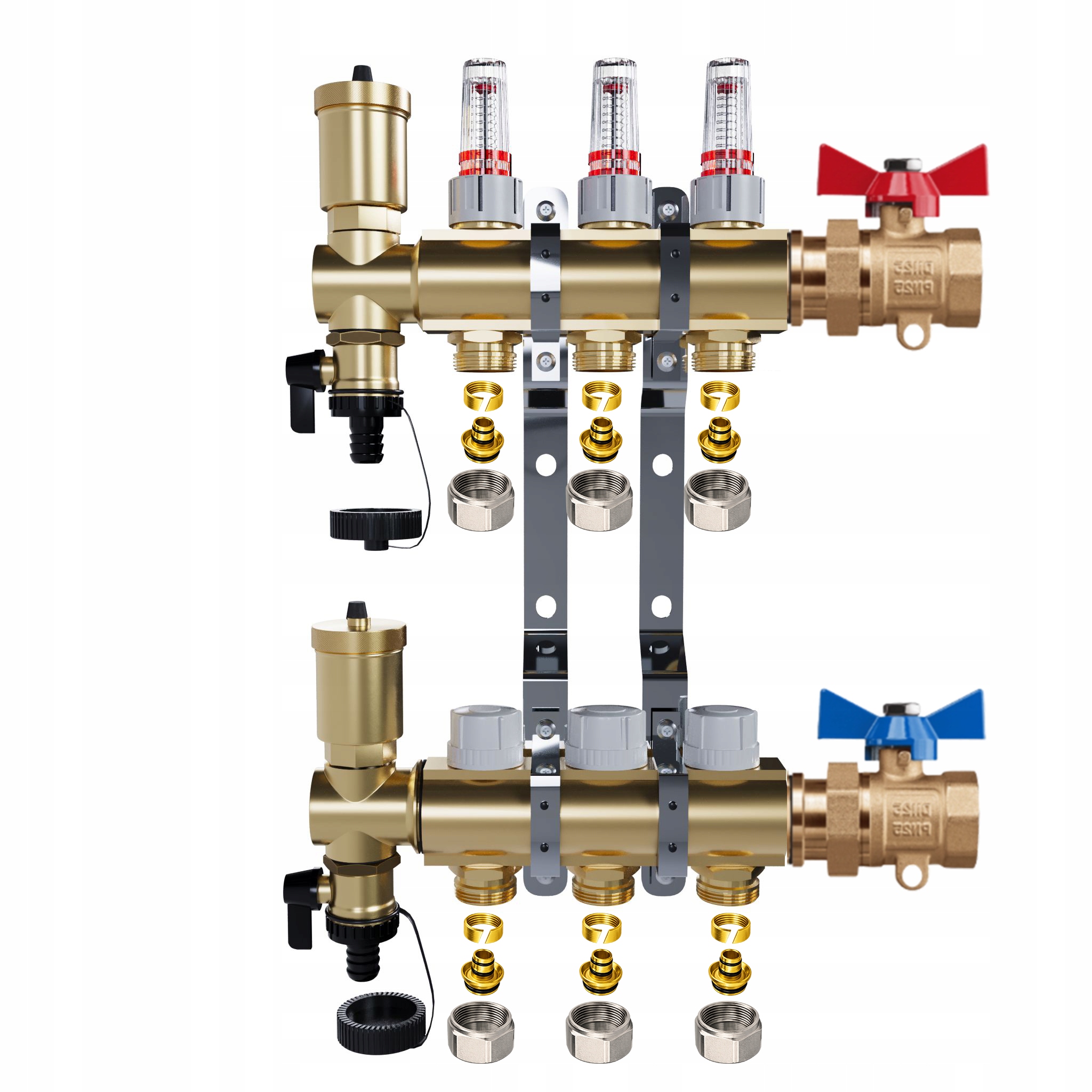 Rozdělovač pro podlahové vytápění – 3 okruhy jednoduché ventily Pex
