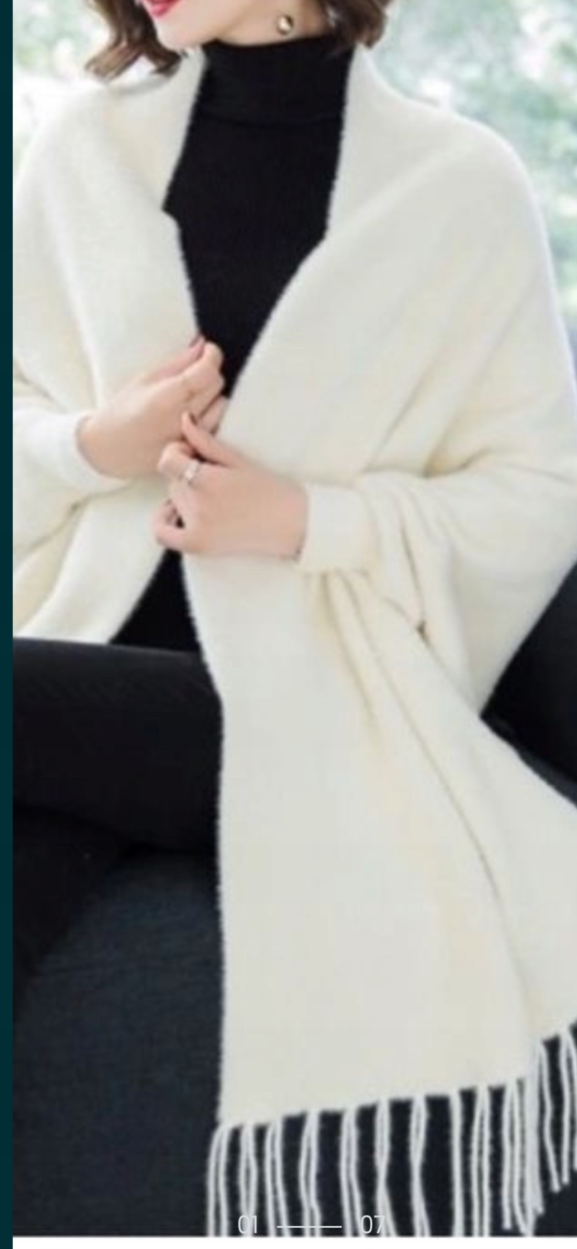 Szal ponczo alpaka z rękawkami ecru