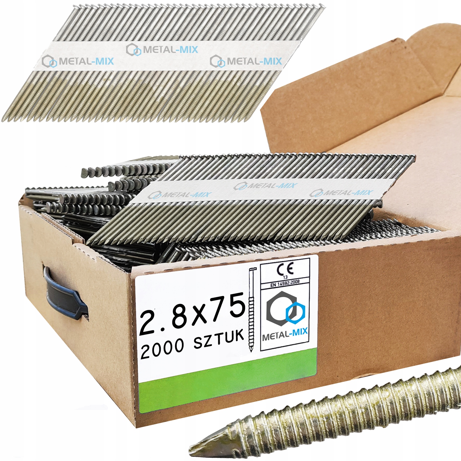 Kroužkové Hřebíky Na Papíře 34° Pro Hřebíkovačku 75 mm 2,8 x 75 2000kusů