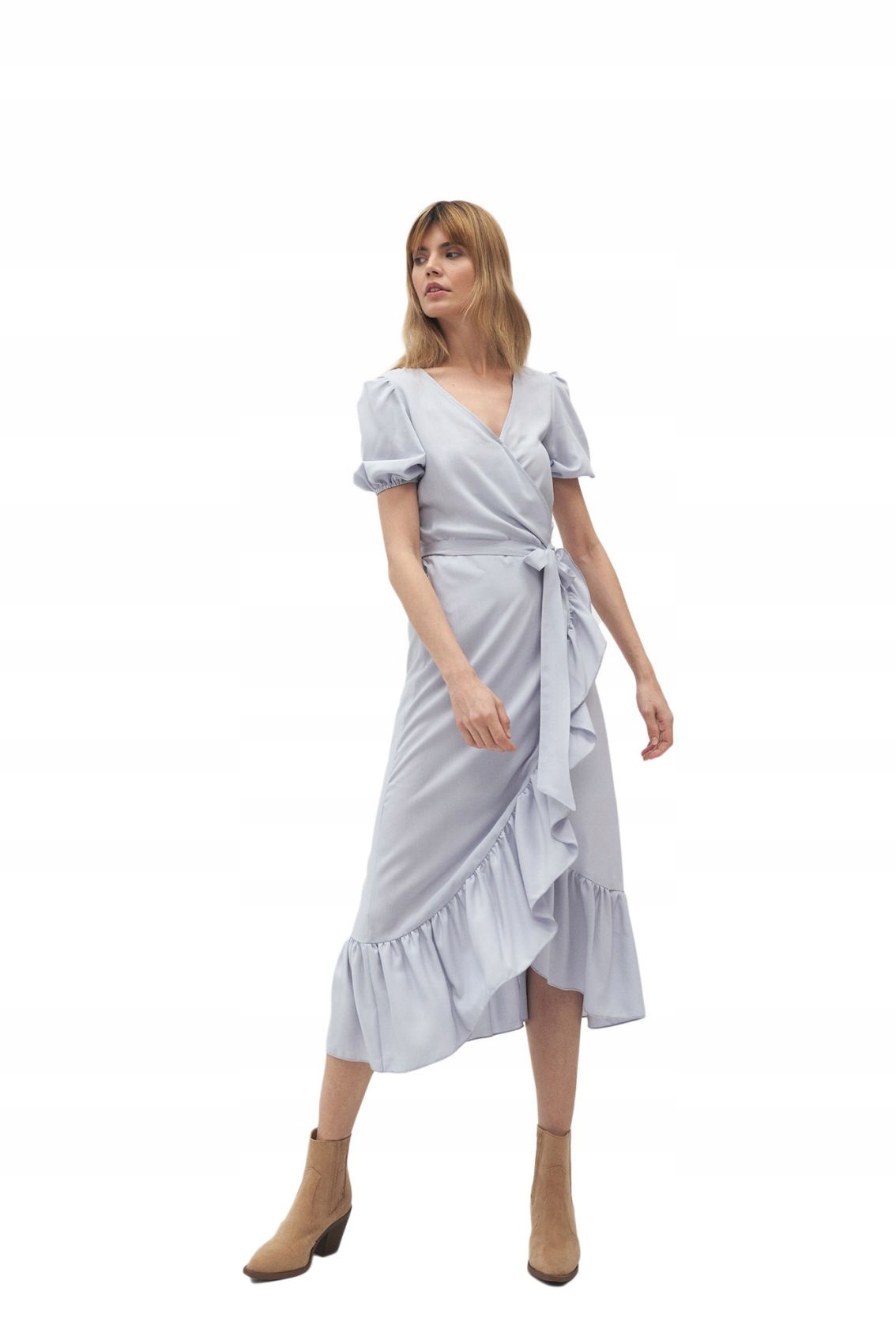 

Szara kopertowa sukienka w stylu boho - S165 M