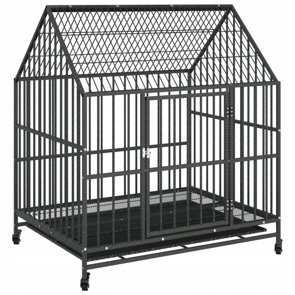 Mobilní klec pro psa z galvanizované oceli, černá, 100 x 77 x 115 cm
