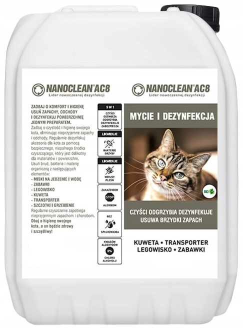 Płyn dezynfekcja mycie akcesoriów kota neutralizacja zapachu Nanoclean 5L