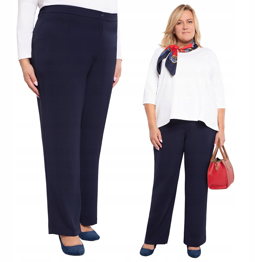 Elegantní tmavě modré kalhoty s výstřihem 62