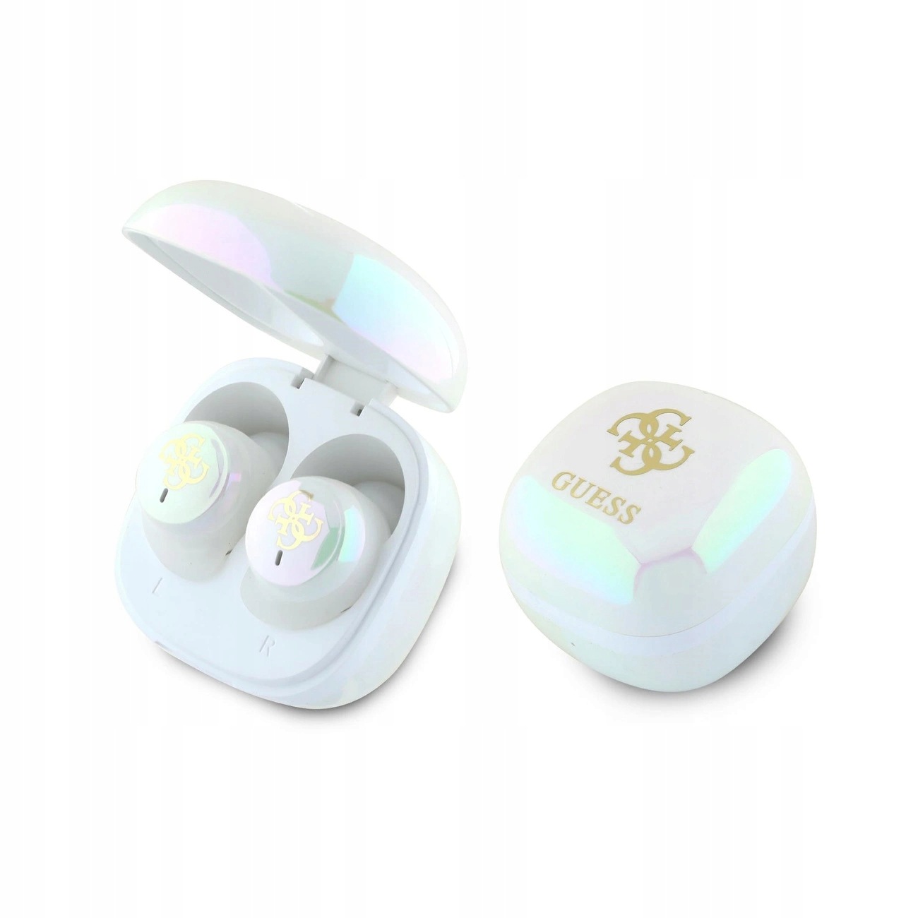 Bluetooth sluchátka Guess Iridescent 4G Printed Logo Tws dokovací stanice