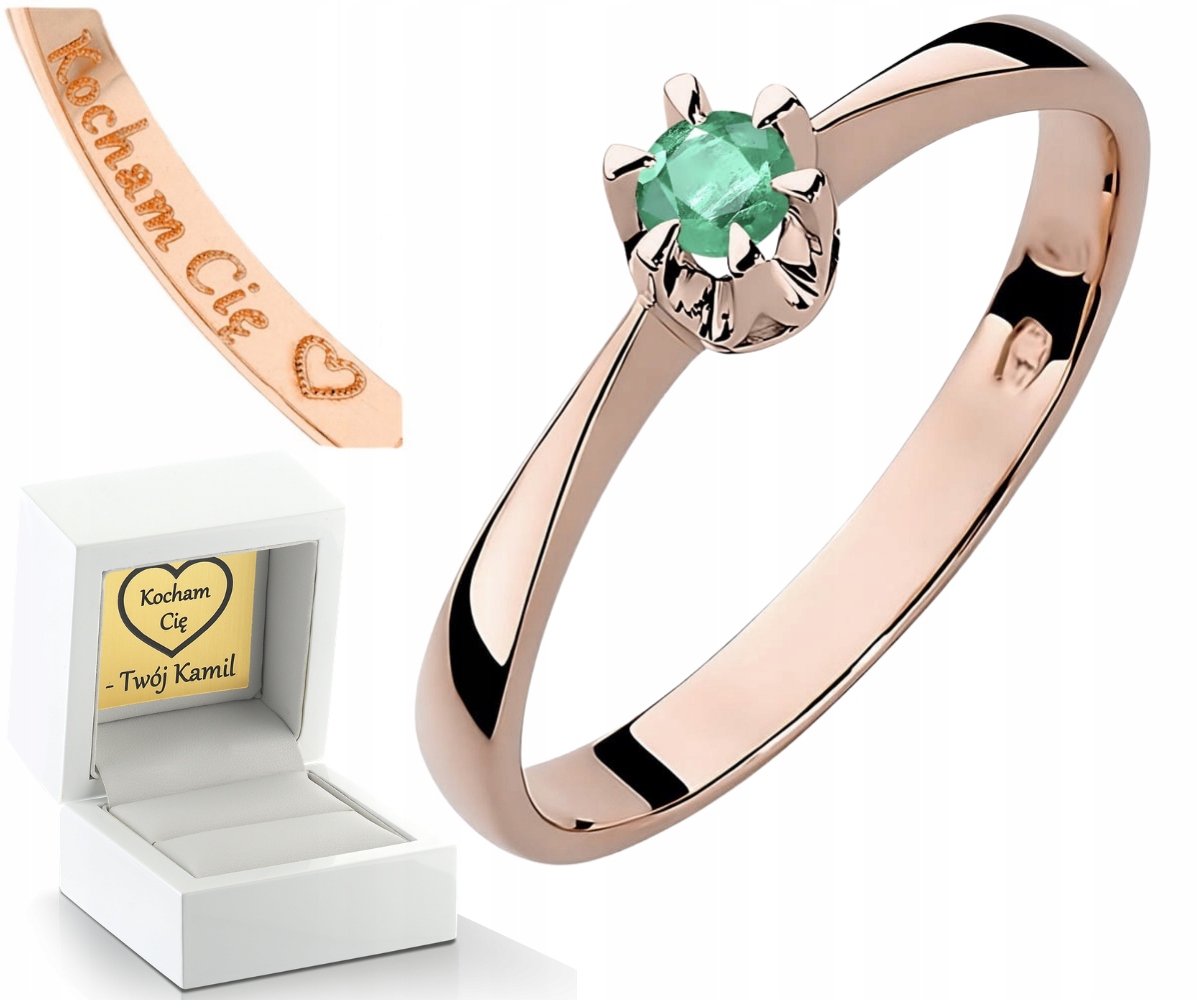 Prstýnek Smaragd Růžové Zlato Gravírování 585 Bonus