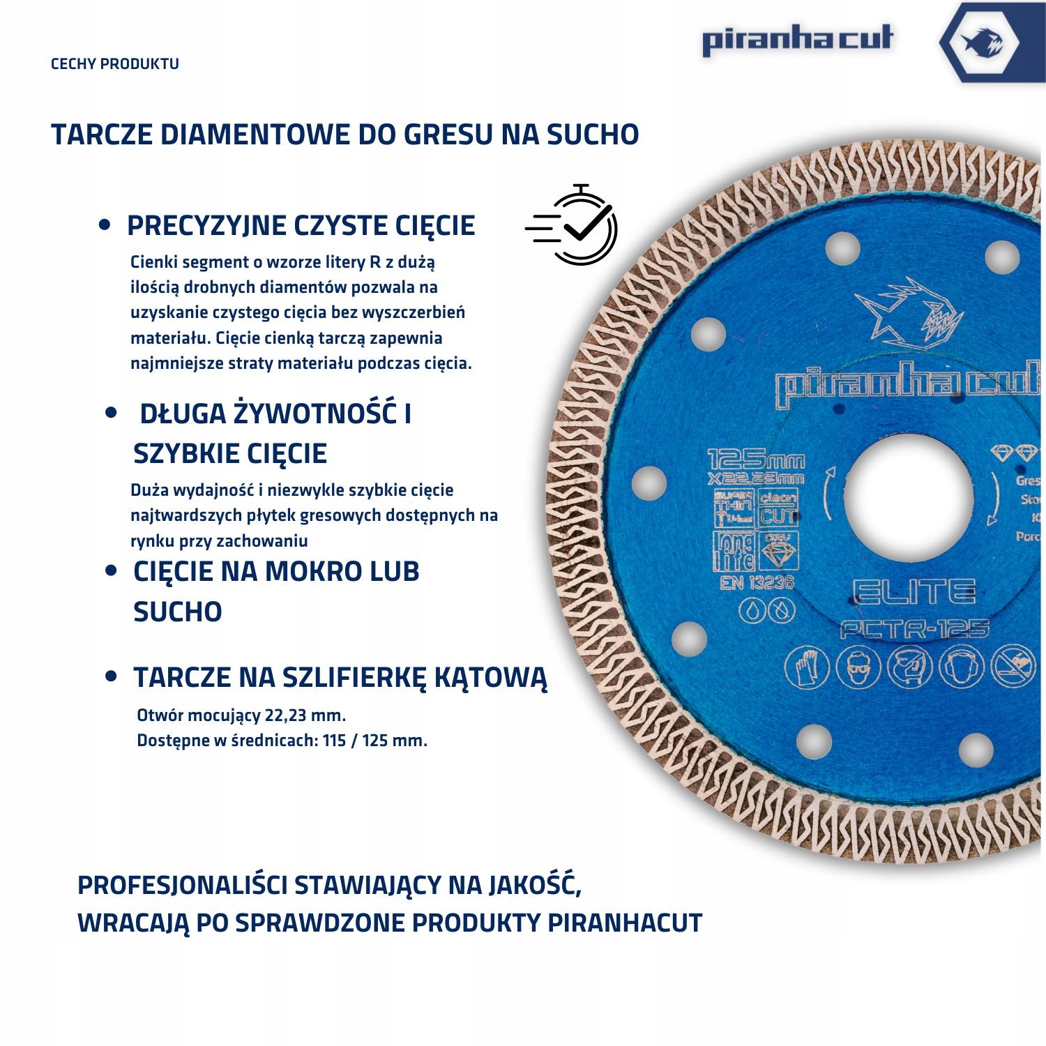 ZESTAW otwornic do gresu z tarczą 125mm PIRANHACUT Kod producenta pcdde-set4