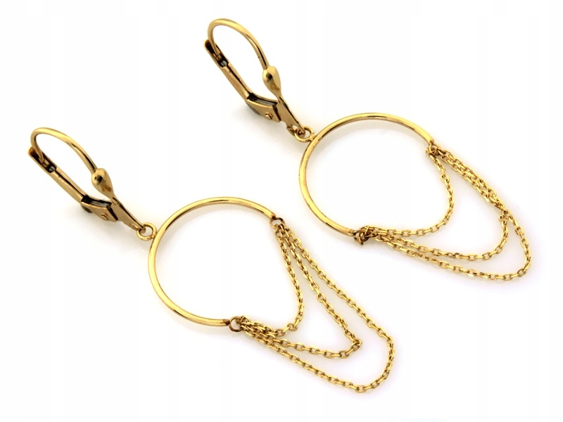 Náušnice zlaté 585, závěsné, elegantní, efektní, módní anglický vzor 14kt