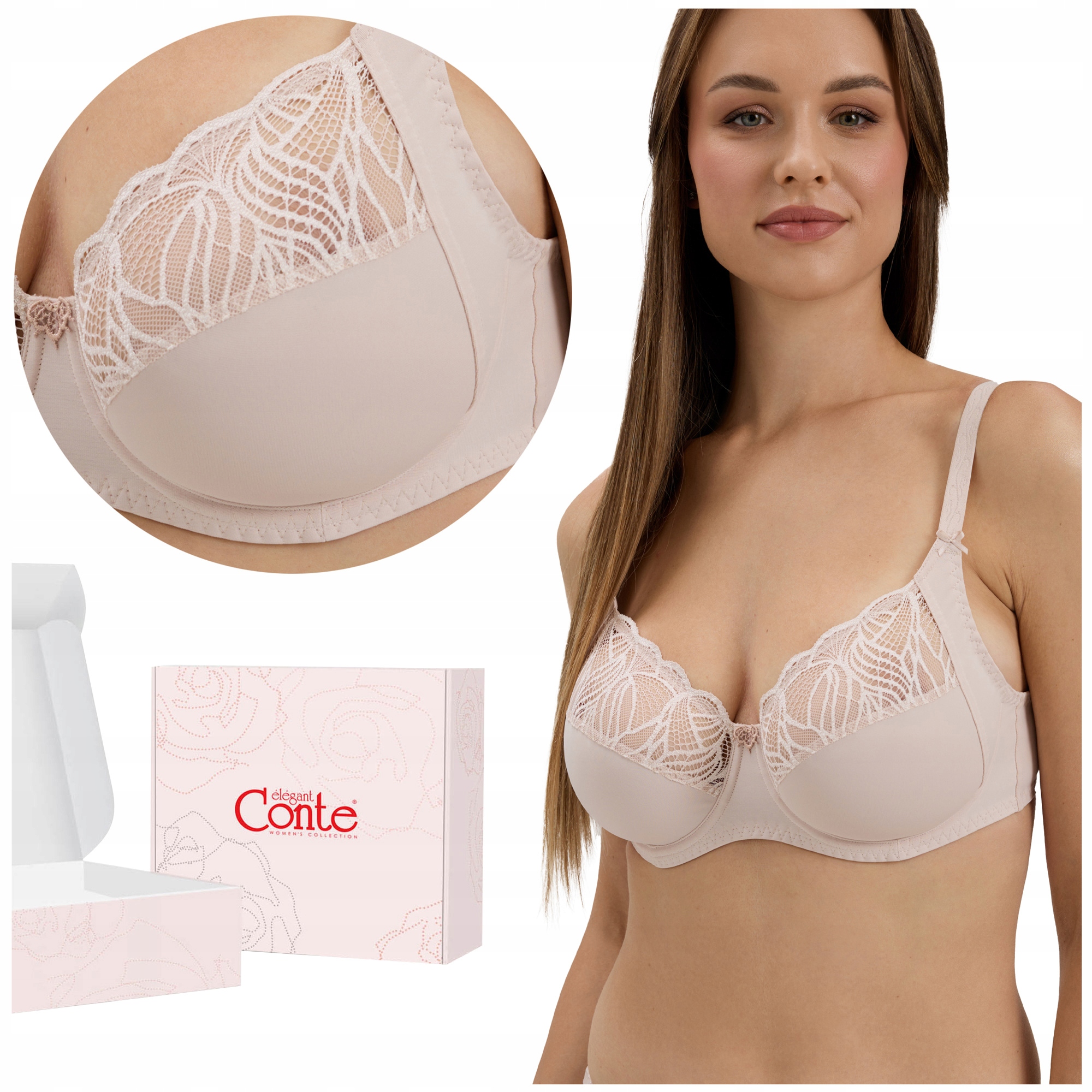 Biustonosz damski Stanik Koronkowy Miękki Conte Aura RB6098 blady róż 85F