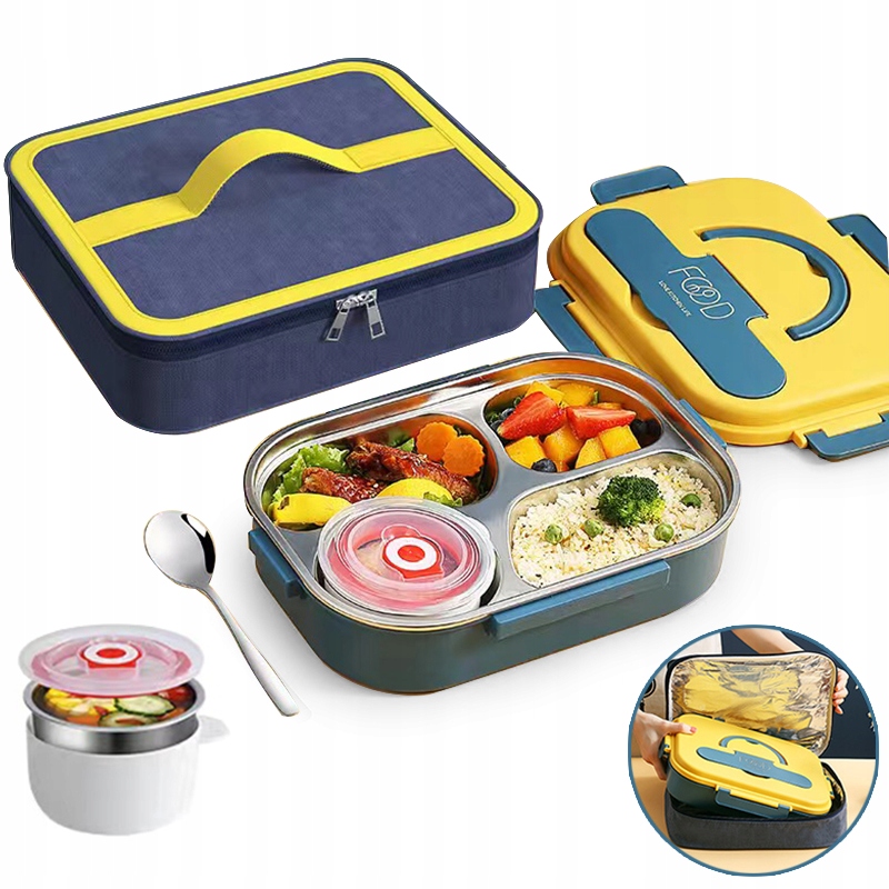 POJEMNIK OBIADOWY LUNCHBOX ŻYWNOŚĆ OBIAD ZE STAL NIERDZEWNA 1,5L Kolor dominujący odcienie niebieskiego