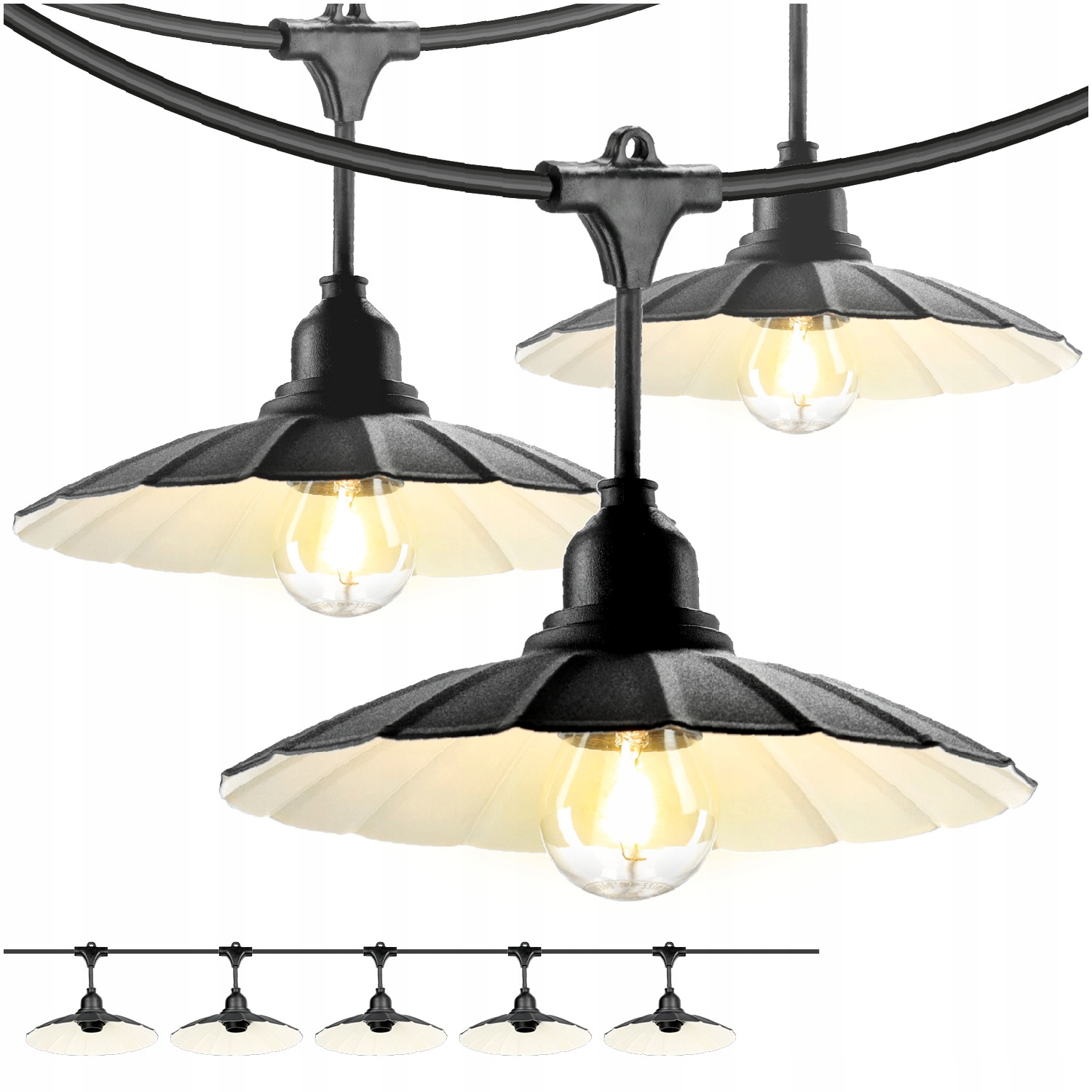 Set Crete Zahradní girlanda 5 m kabel 5 m 5 x stínidlo černé M1