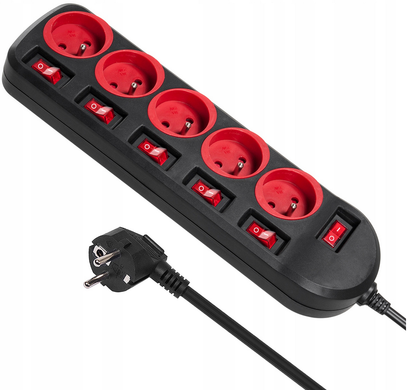 LISTWA ZASILAJĄCA PRZEDŁUŻACZ Z WYŁĄCZNIKAMI 5 GNIAZD 1,5m