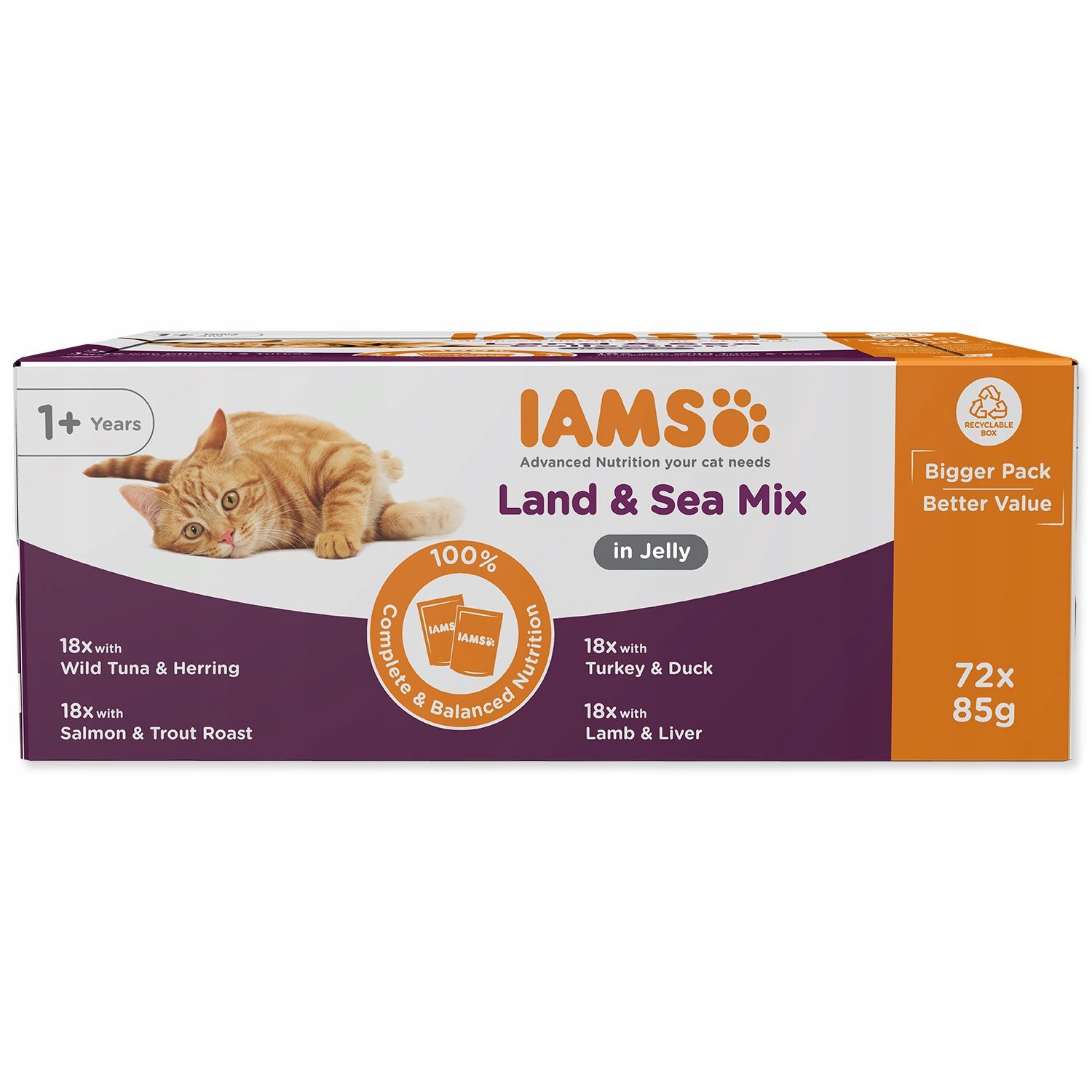 Levně Kapsička Iams Delights Adult mořské a suchozemské maso v želé (72x85g)