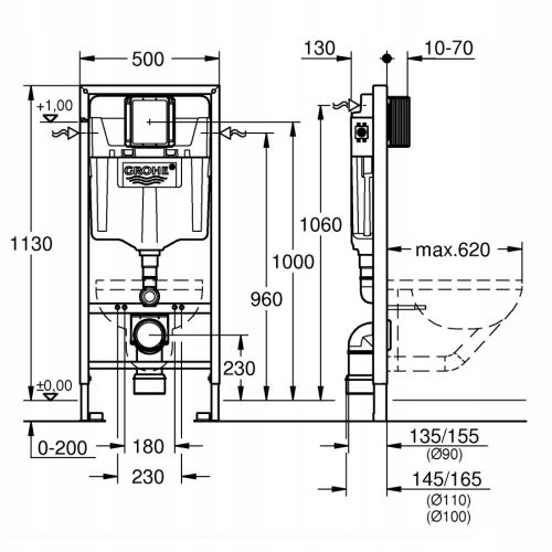 Zestaw podtynkowy WC Grohe Rapid +Miska WC Imprese Lesna TWIST TORNADO Szerokość stelaża 50 cm