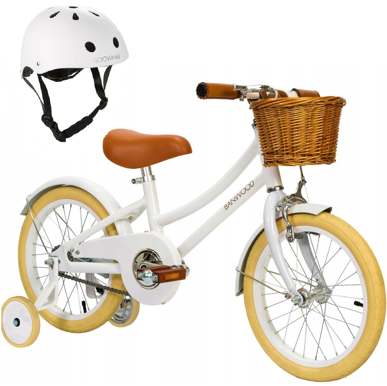 Banwood Rowerek & Kask Vintage Classic 16" z bocz kółkami dla 3 l+, White