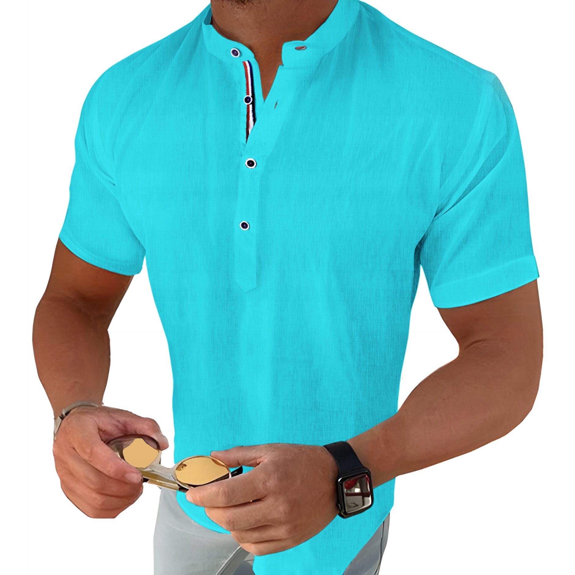 Pánská košile Stojka Casual Lněná Len Bavlněná regular fit