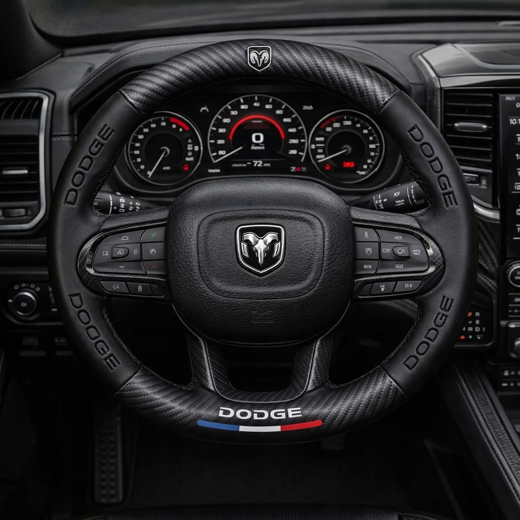 Pokrowiec na kierownice Premium Lux logowany Dodge, kształt O,38cm