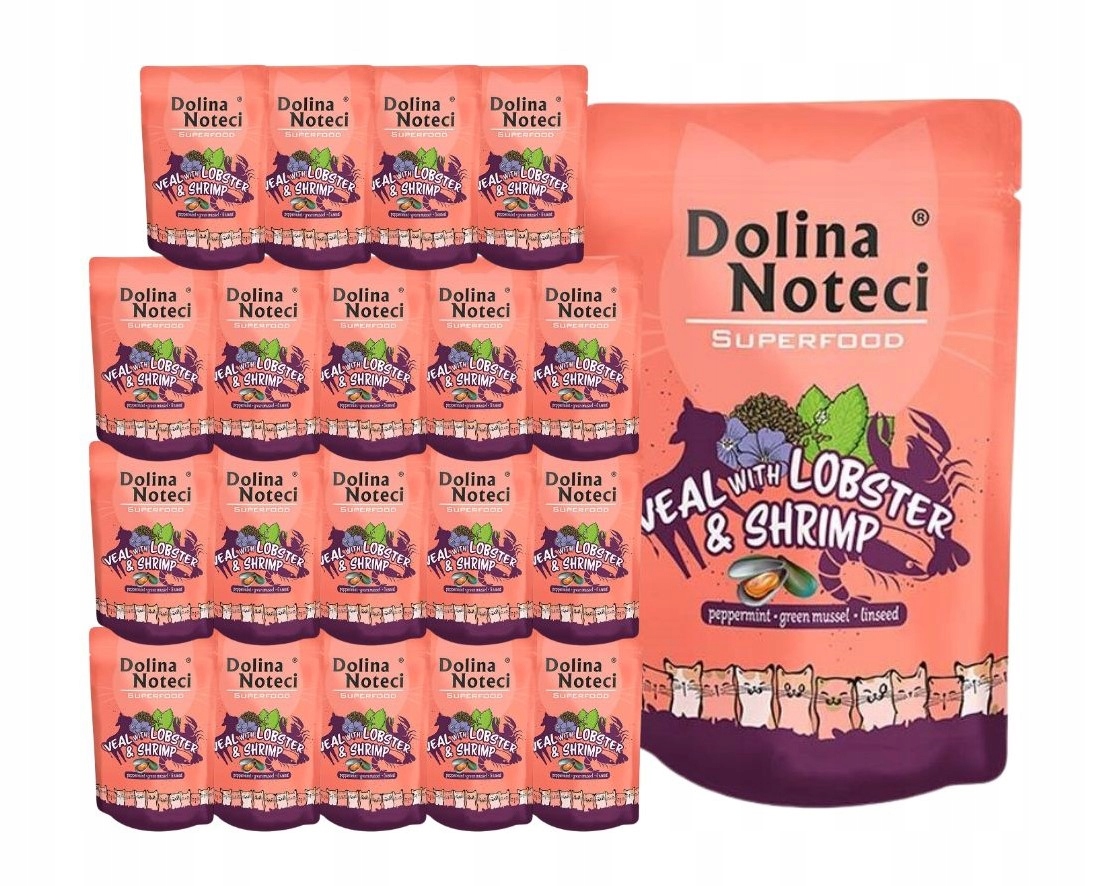 Levně Dolina Noteci Superfood vlhké krmivo pro kočky s telecím humrem a krevetami 20x85 g