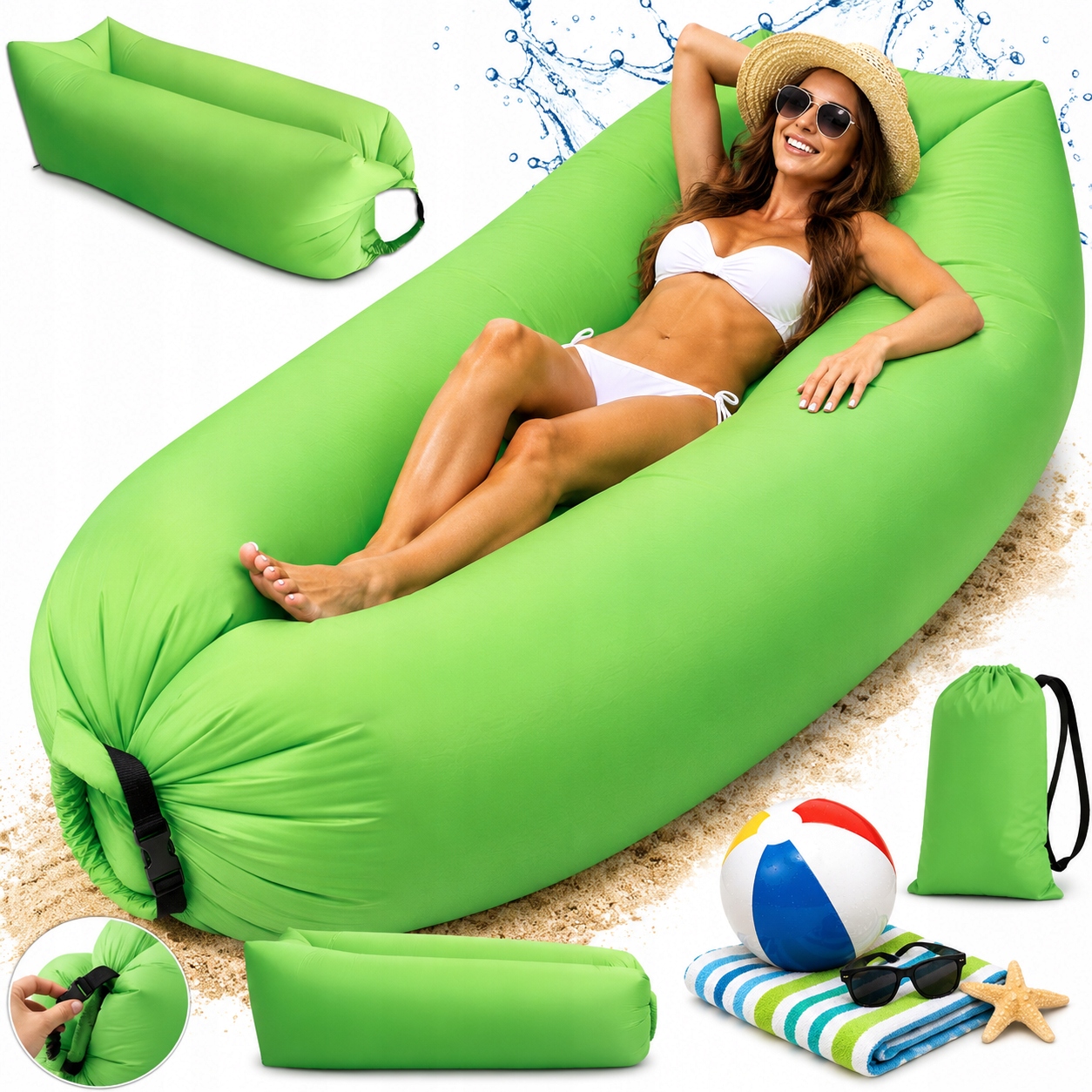 Leżak Dmuchany Plażowy Materac Basenowy Ogrodowy Na Wodę Do Opalania Sofa