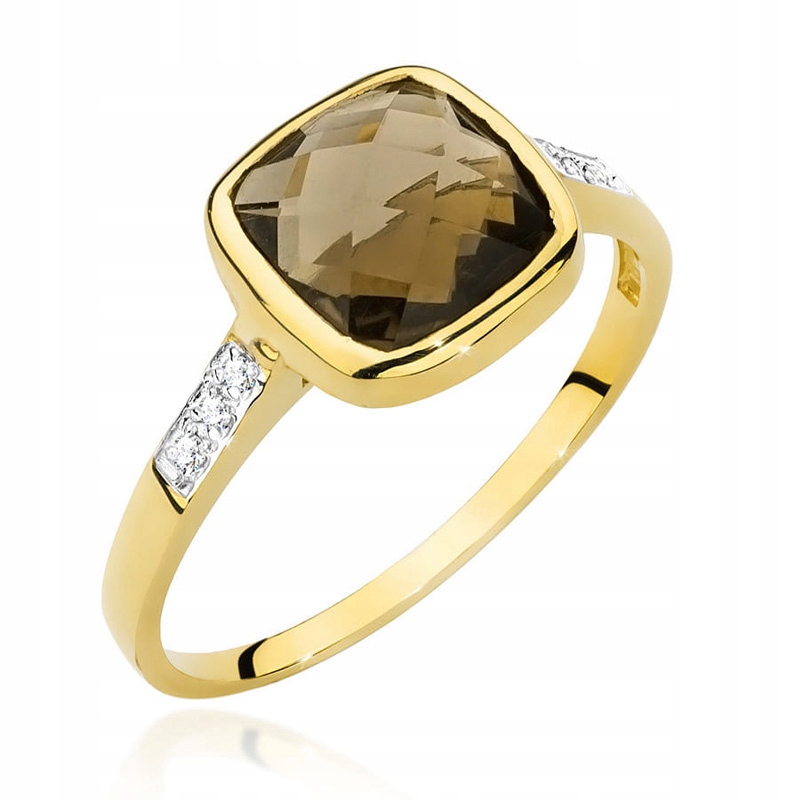 

Pierścionek Złoty Z Kwarcem Dymnym I Brylantami