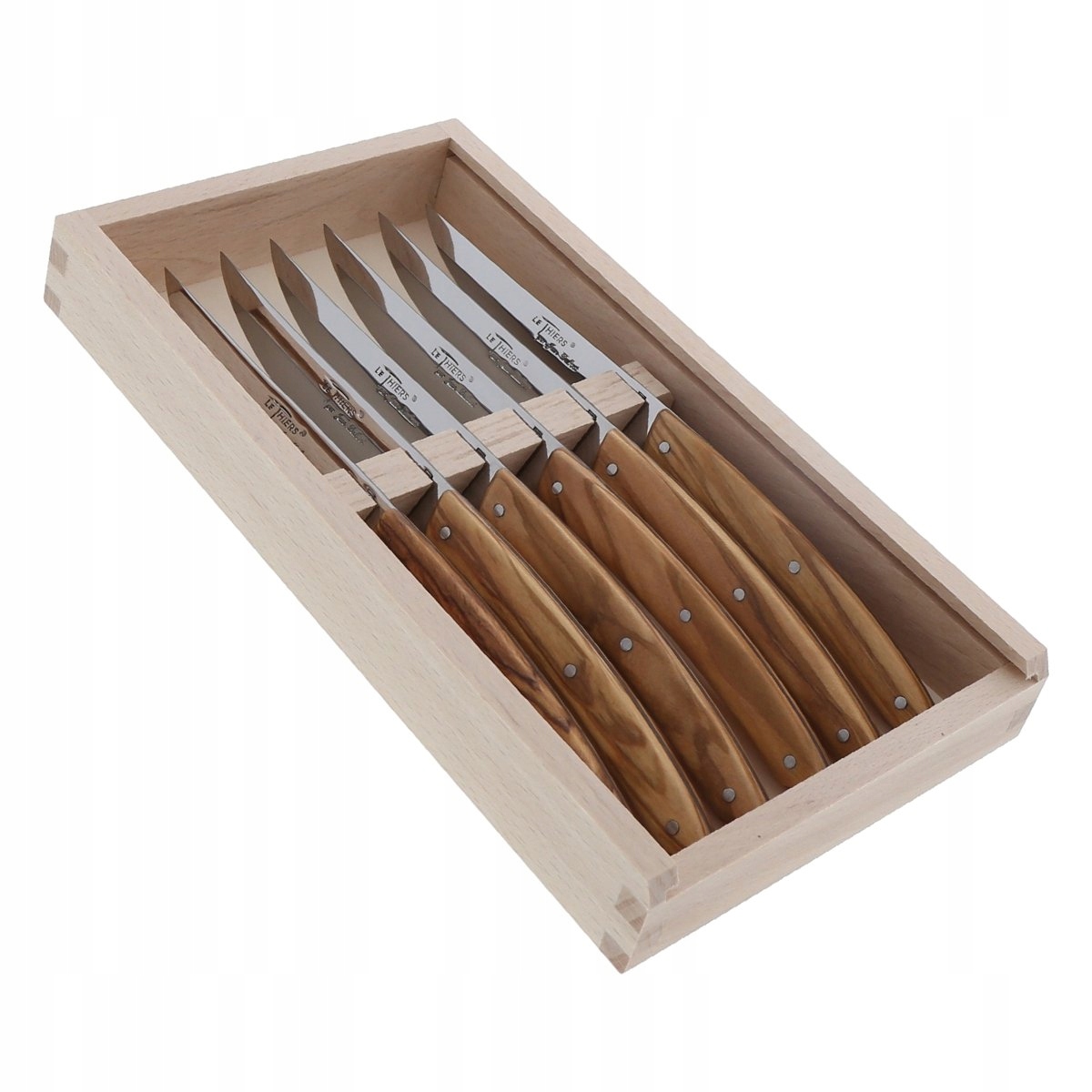 6 nožov Thiers olivové drevo krabička Jean Dubost