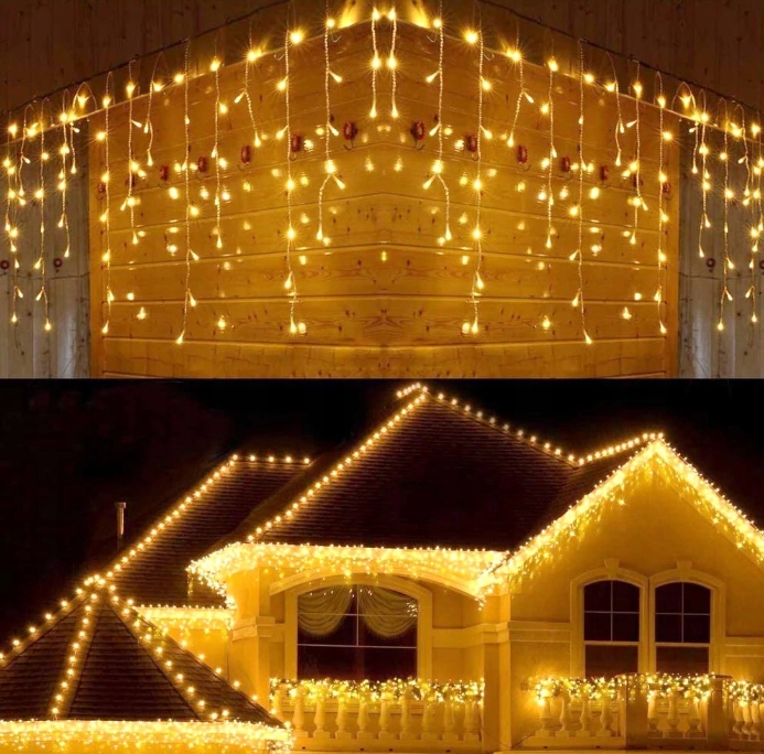 

Lampki choinkowe sople 300 Led ciepły biały flesh