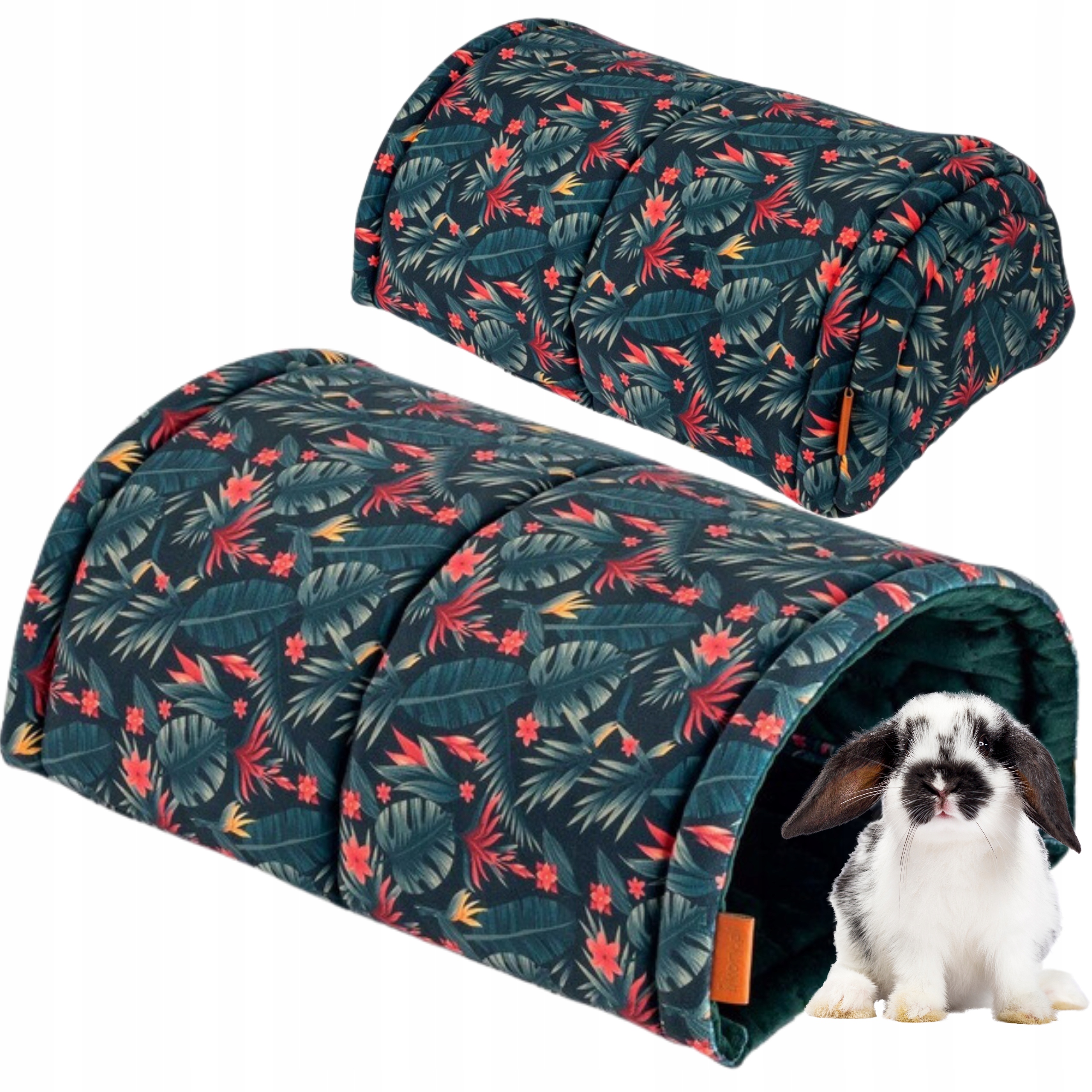 Levně Tunel Budka Domek pro Králíka Morče Hlodavce Zelený s Květinami 28x40x20