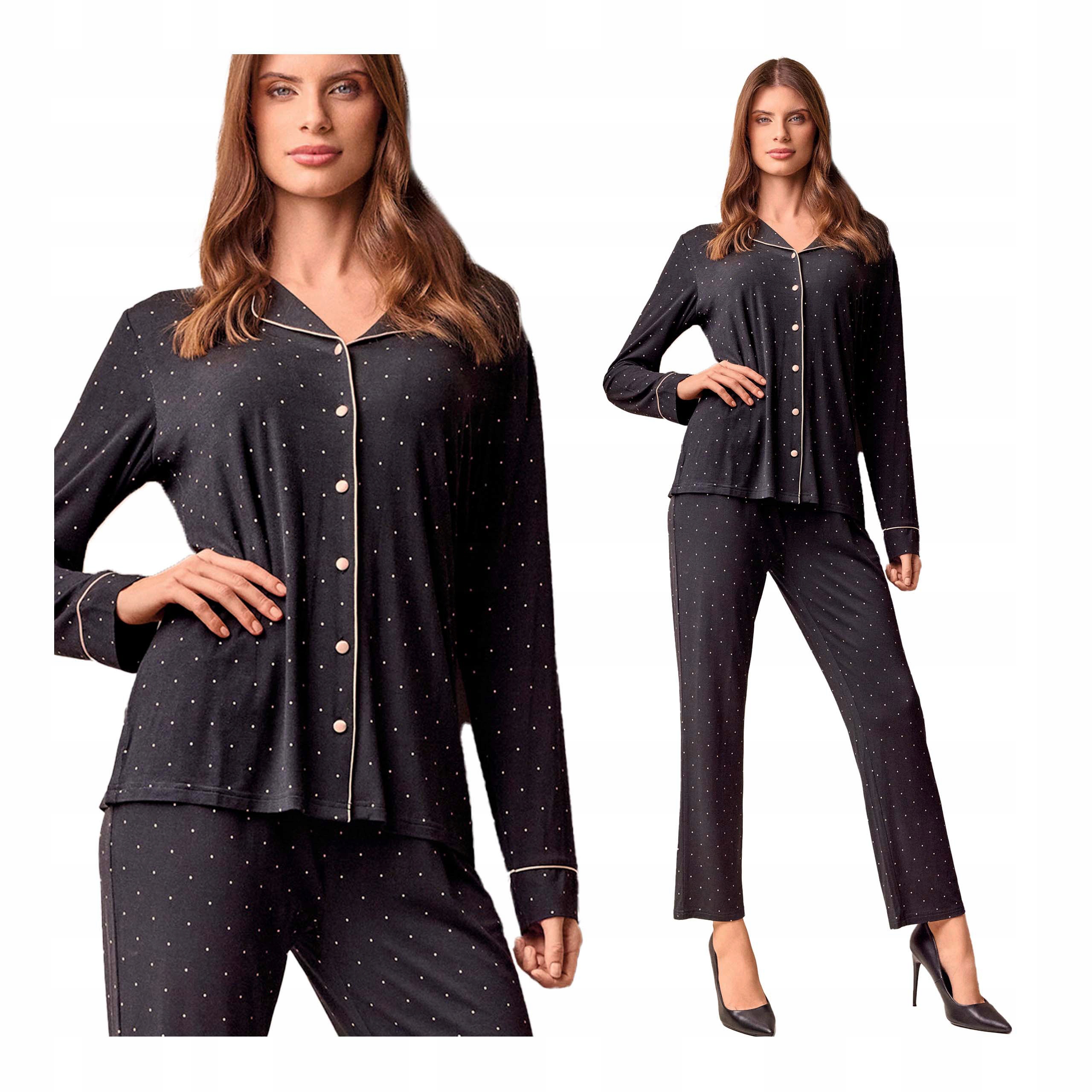 Dámské rozepínací pyžamo s dlouhými kalhotami na zimu, černé Lormar, 3XL