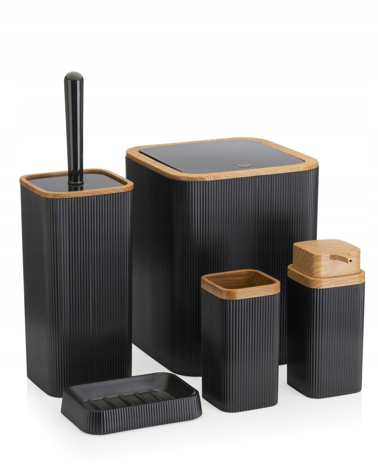 Komplet łazienkowy Zoya Zestaw Akcesoria 5 elementów czarny drewno 5w1