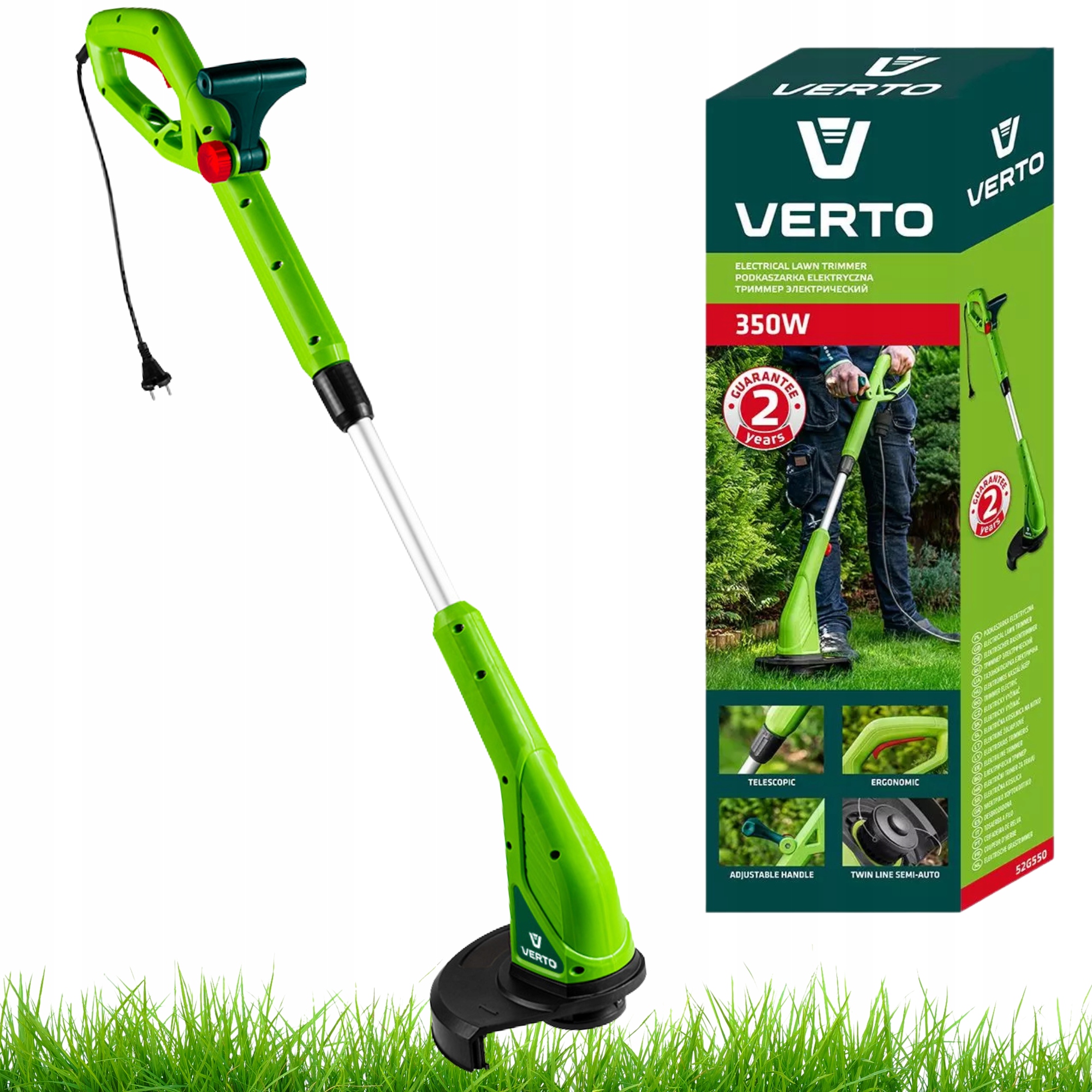 Podkaszarka Elektryczna 350 W Szerokość Koszenia 250 mm Żyłka Verto